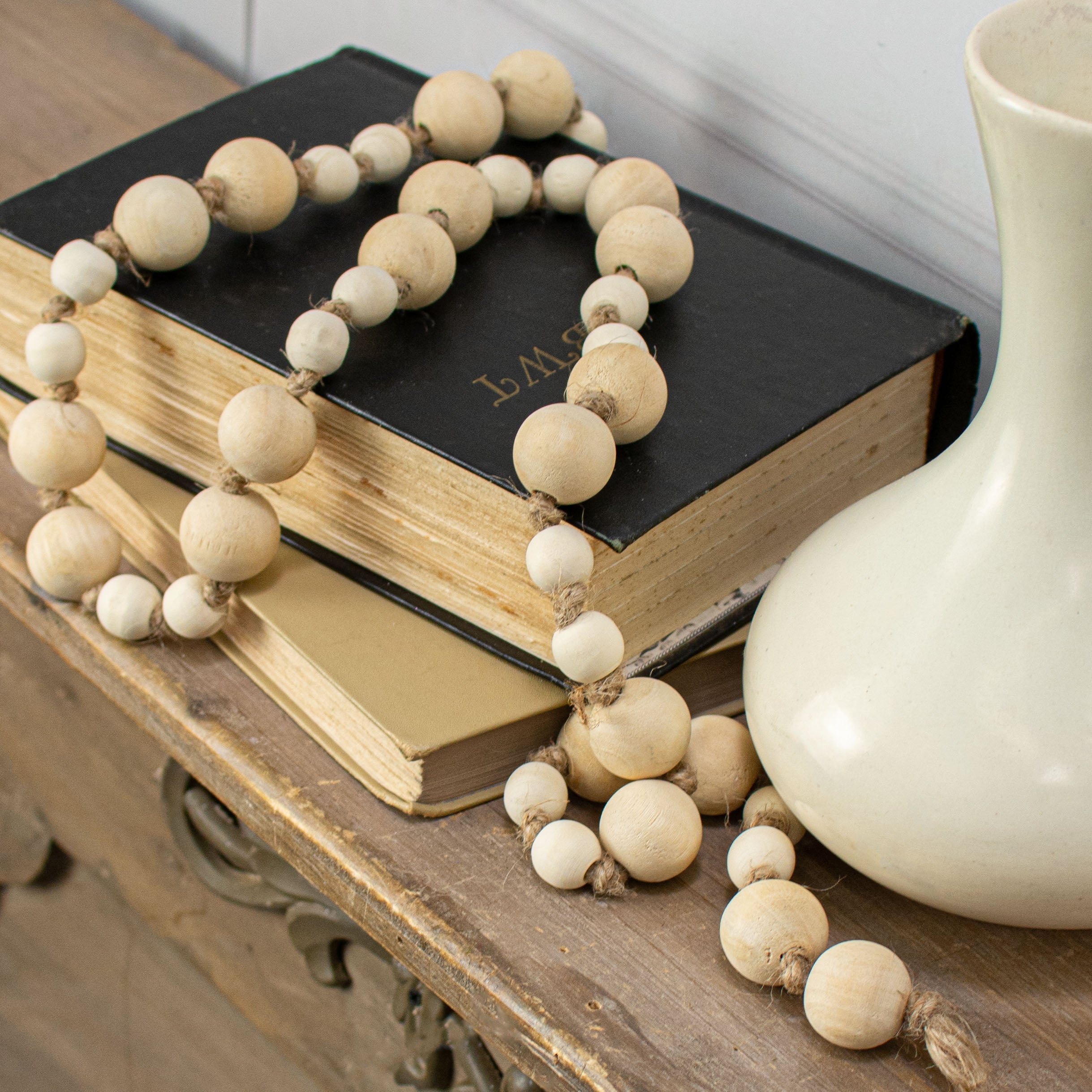 44" Mixed Wood Bead Garland: Bleached Lifestyle Photo