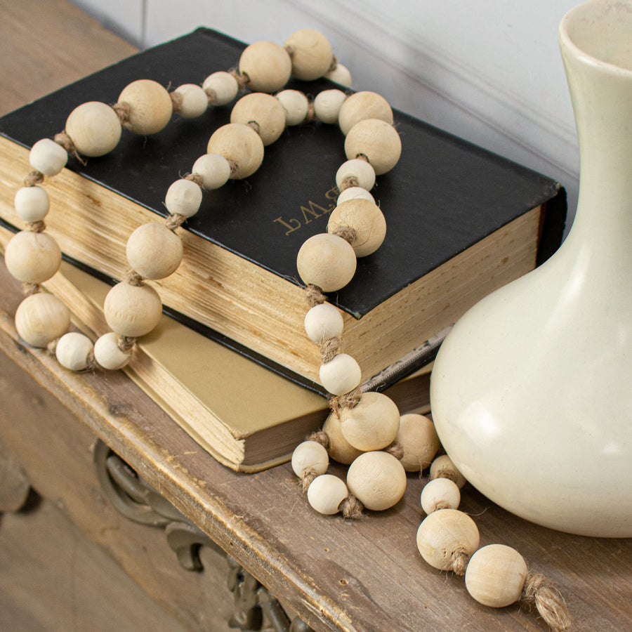44" Mixed Wood Bead Garland: Bleached Lifestyle Photo