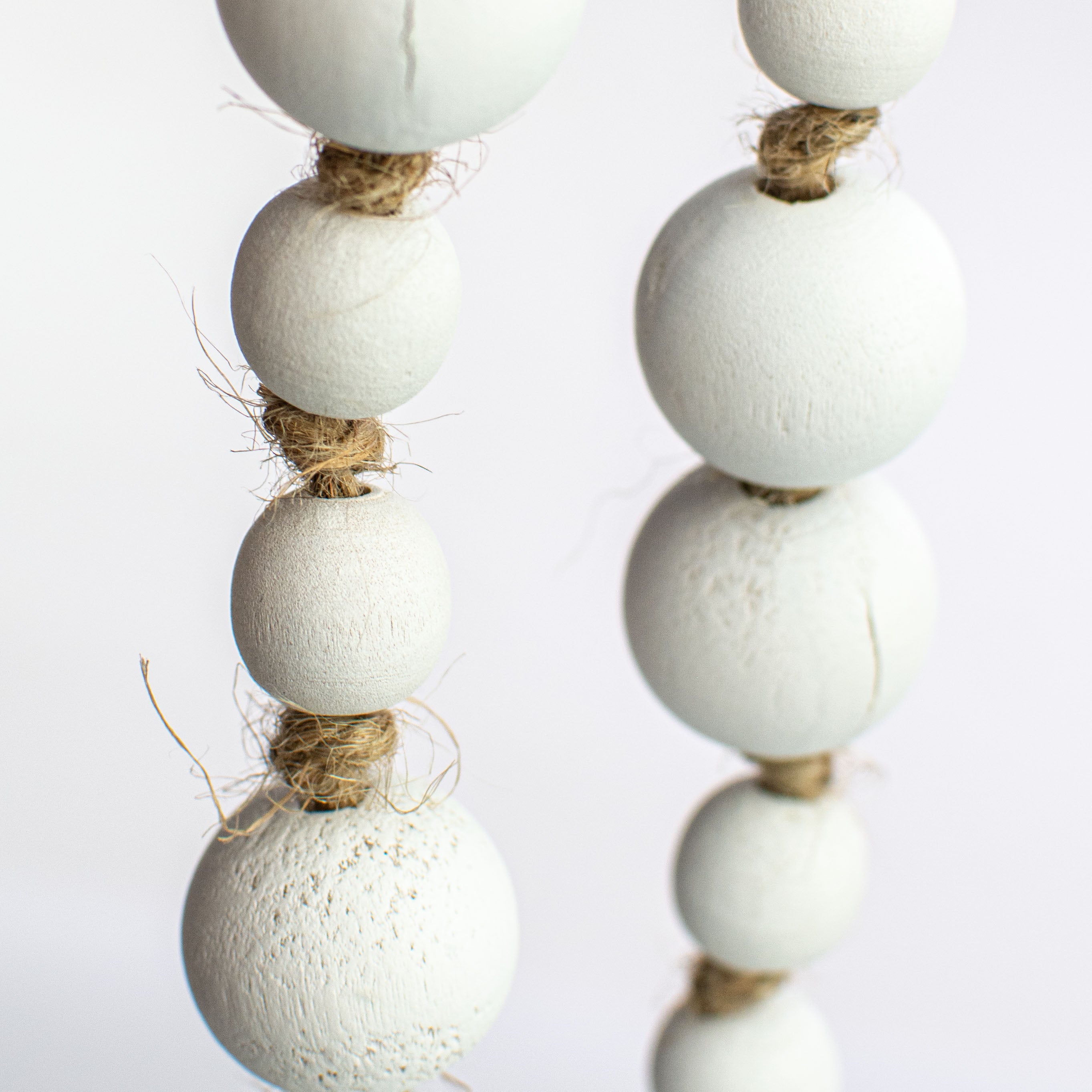 44" Mixed Wood Bead Garland: Whitewash detail photo 4