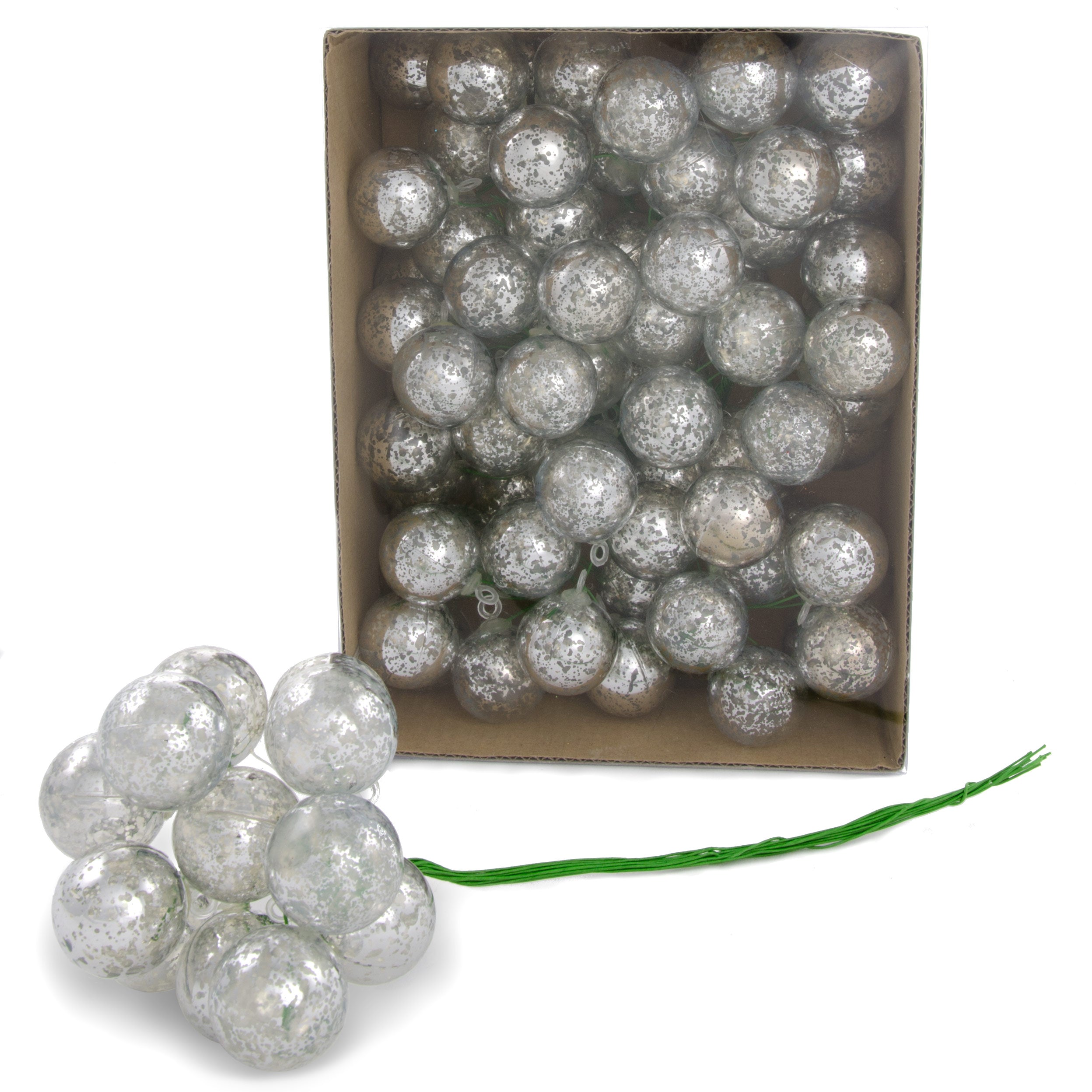 30MM Antique Look Ball Ornament On Wire: Mercury Silver (72) Item Number: XH841326