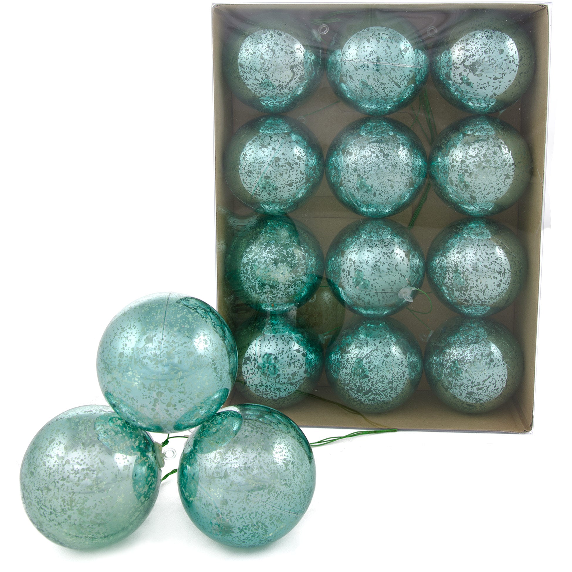【バラ可】クリスマス グッズ 70MM Antique Look Ball Ornament On Wire: Robin's Egg Blue (12)