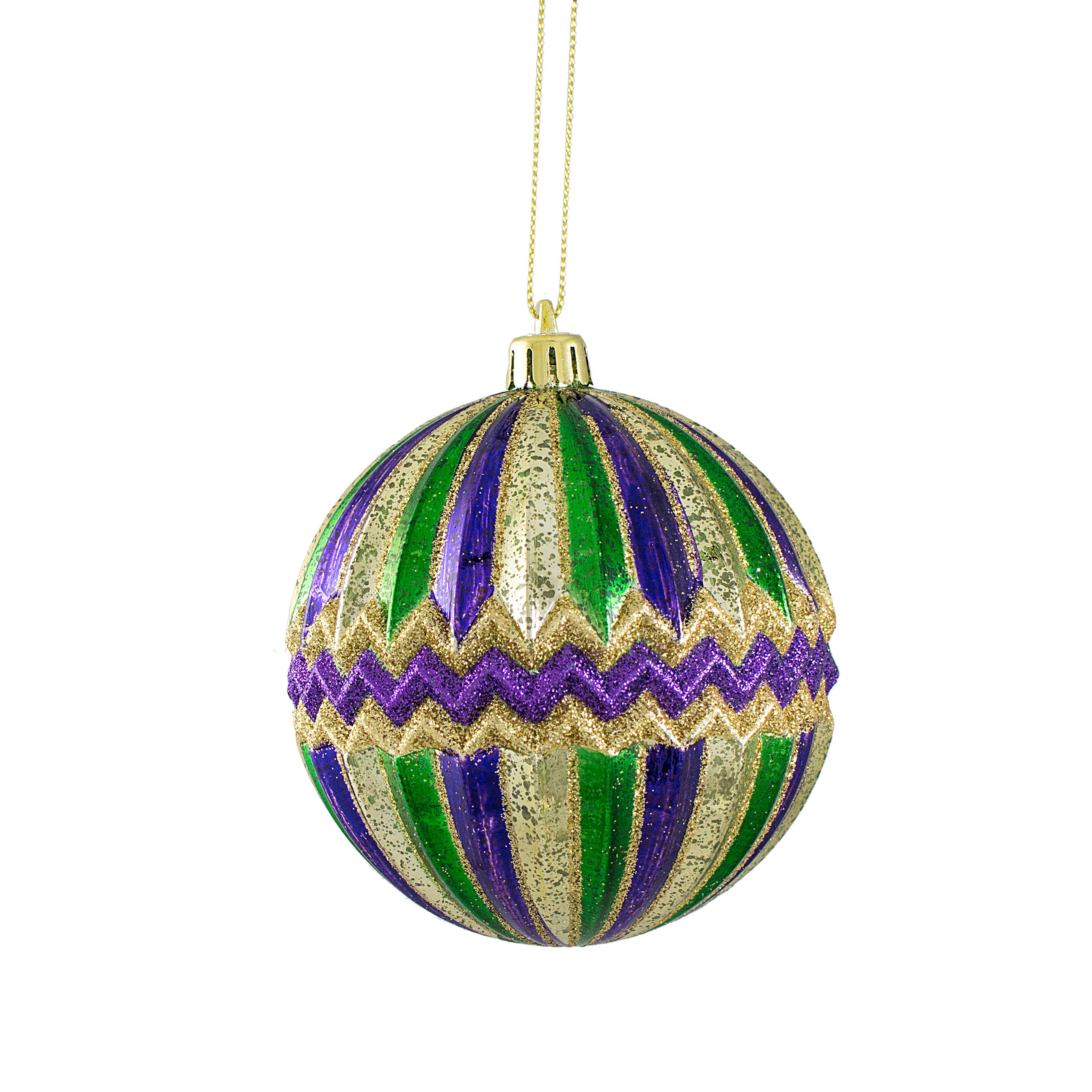 100MM Antique Stripe Chevron Ball: Mardi Gras Item Number: XY8068GT