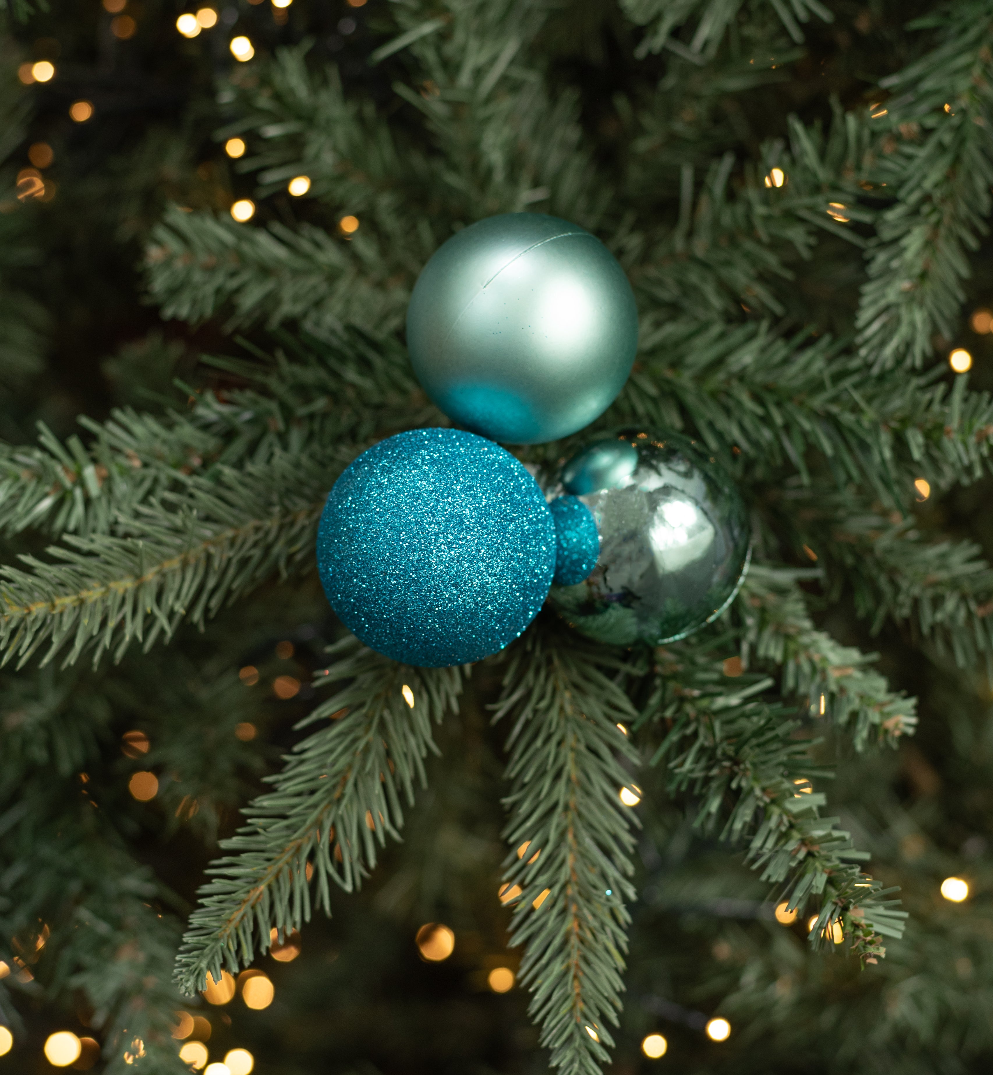 60mm Ball Ornament Cluster Ties: Metallic & Glitter Turquoise Blue Lifestyle Photo