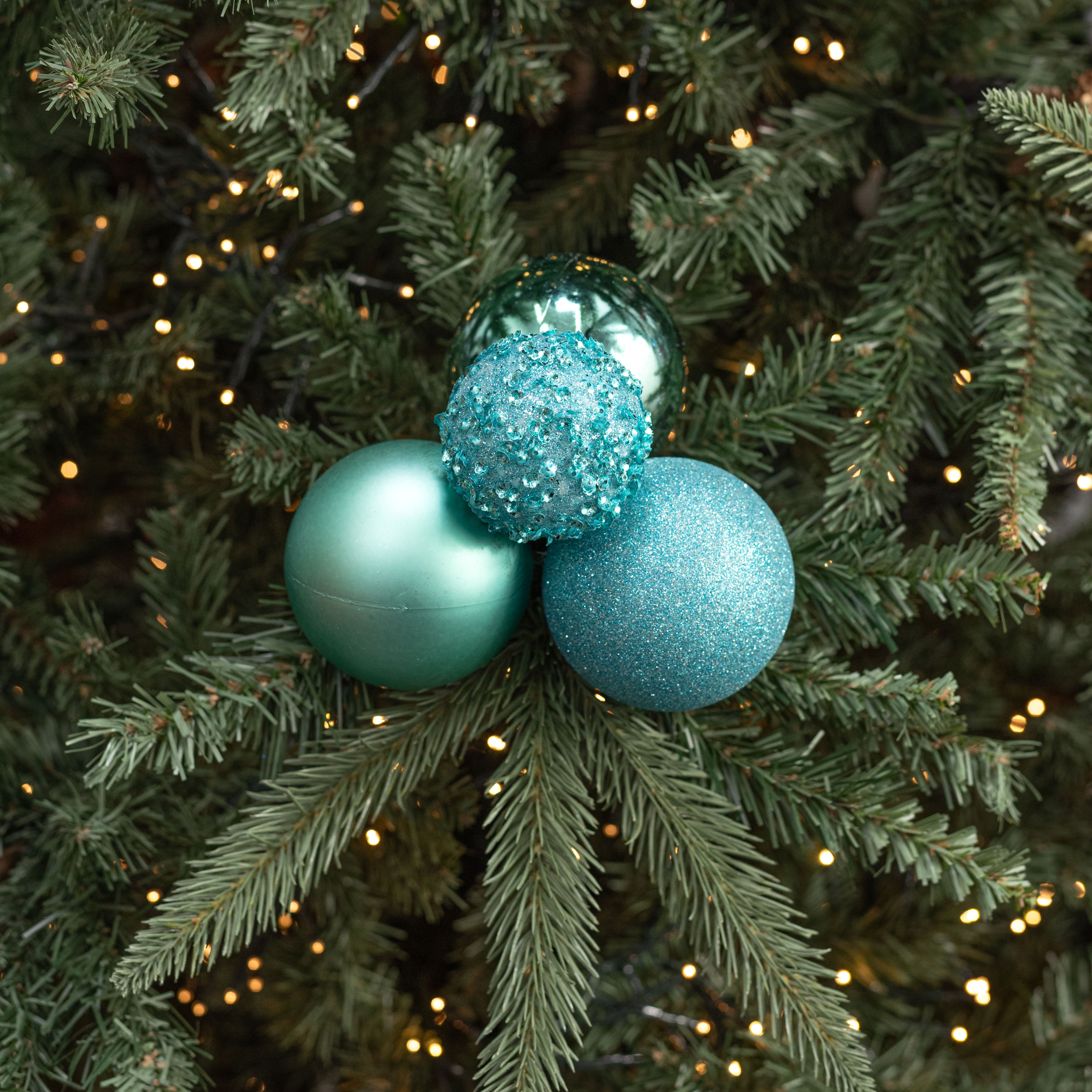 60-80mm Ball Ornament Cluster Ties: Sequin & Glitter Ice Blue Lifestyle Photo