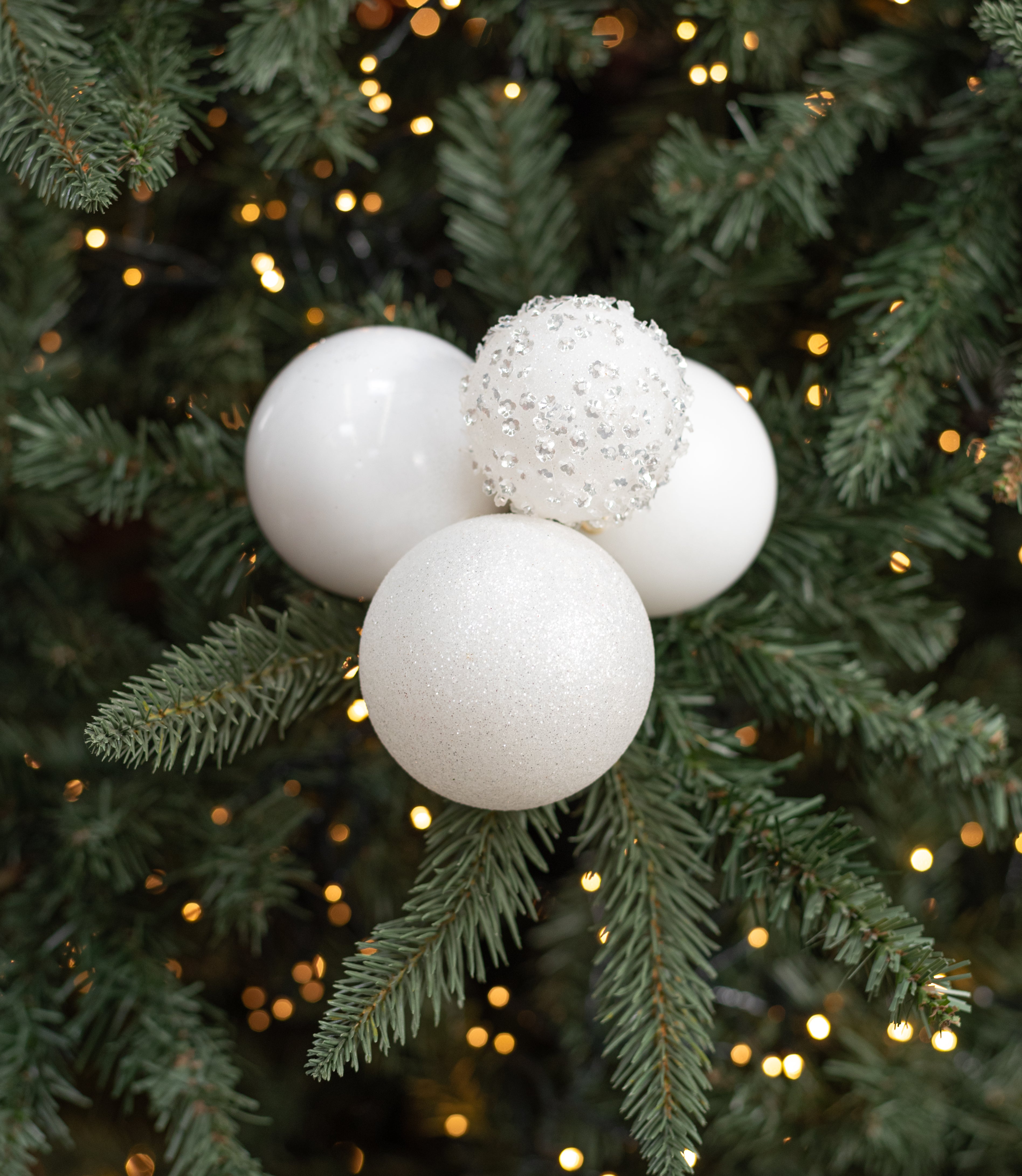 60-80mm Ball Ornament Cluster Ties: Sequin & Glitter White Lifestyle Photo