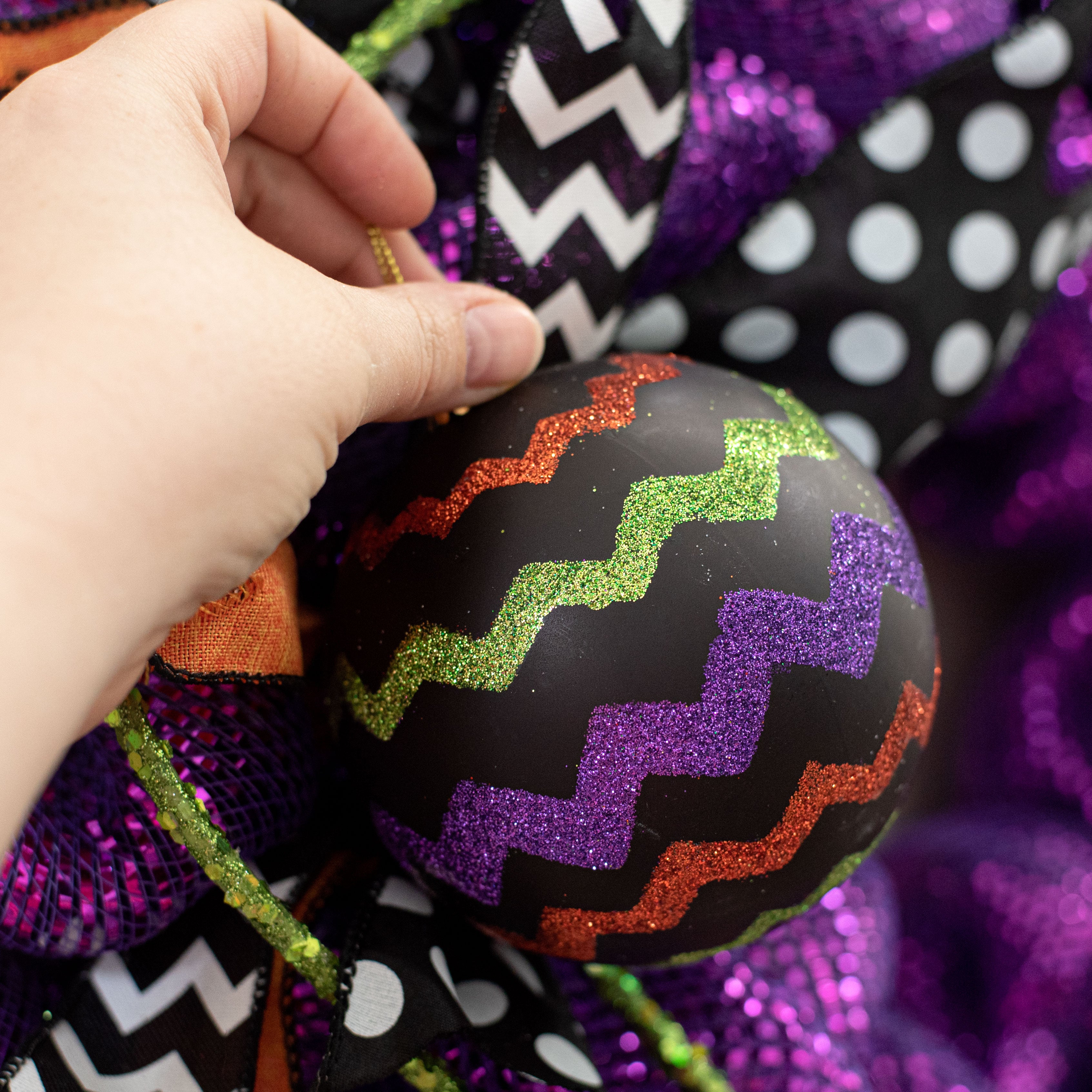 100MM Chevron Ball Ornament: Halloween Lifestyle Photo