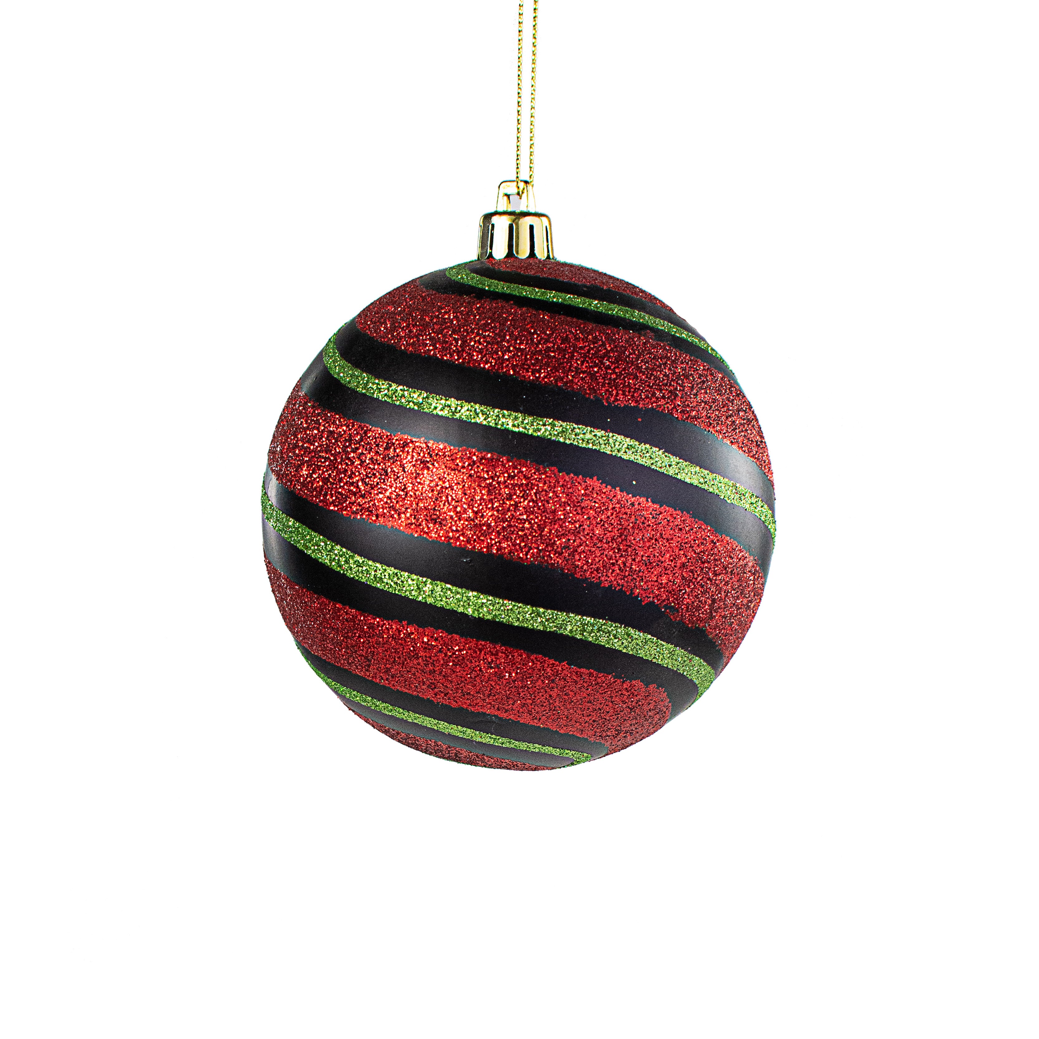 100MM Diagonal Glitter Stripe Ball Ornament: Black, Red, Lime Item Number: XY8900T2