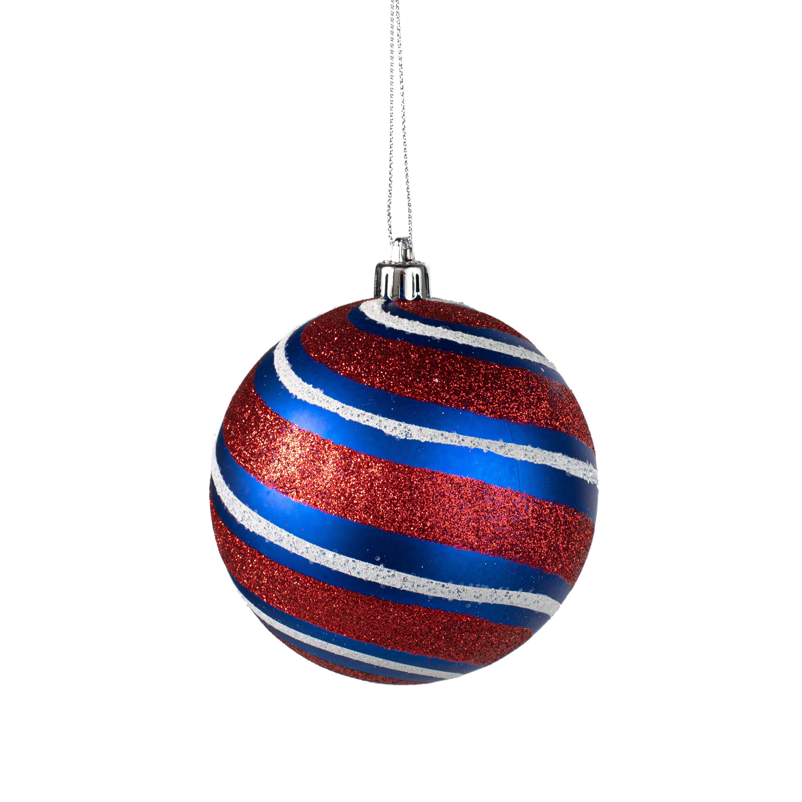100MM Diagonal Glitter Stripe Ball Ornament: Patriotic Item Number: HJ9014