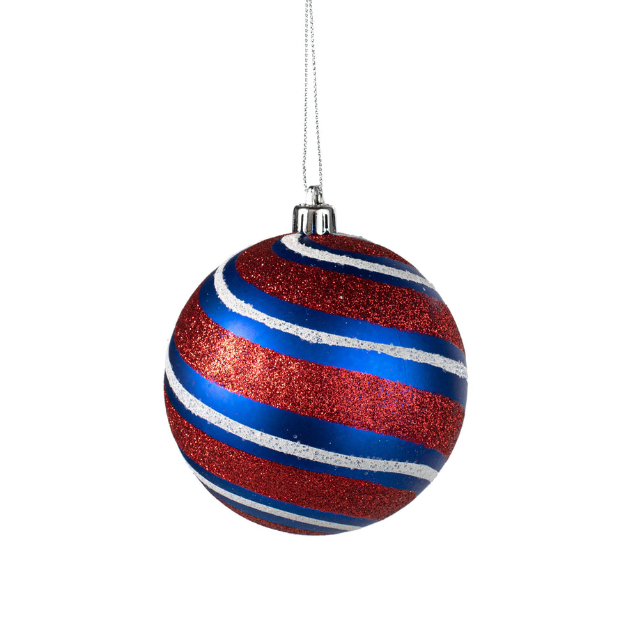 100MM Diagonal Glitter Stripe Ball Ornament: Patriotic Item Number: HJ9014