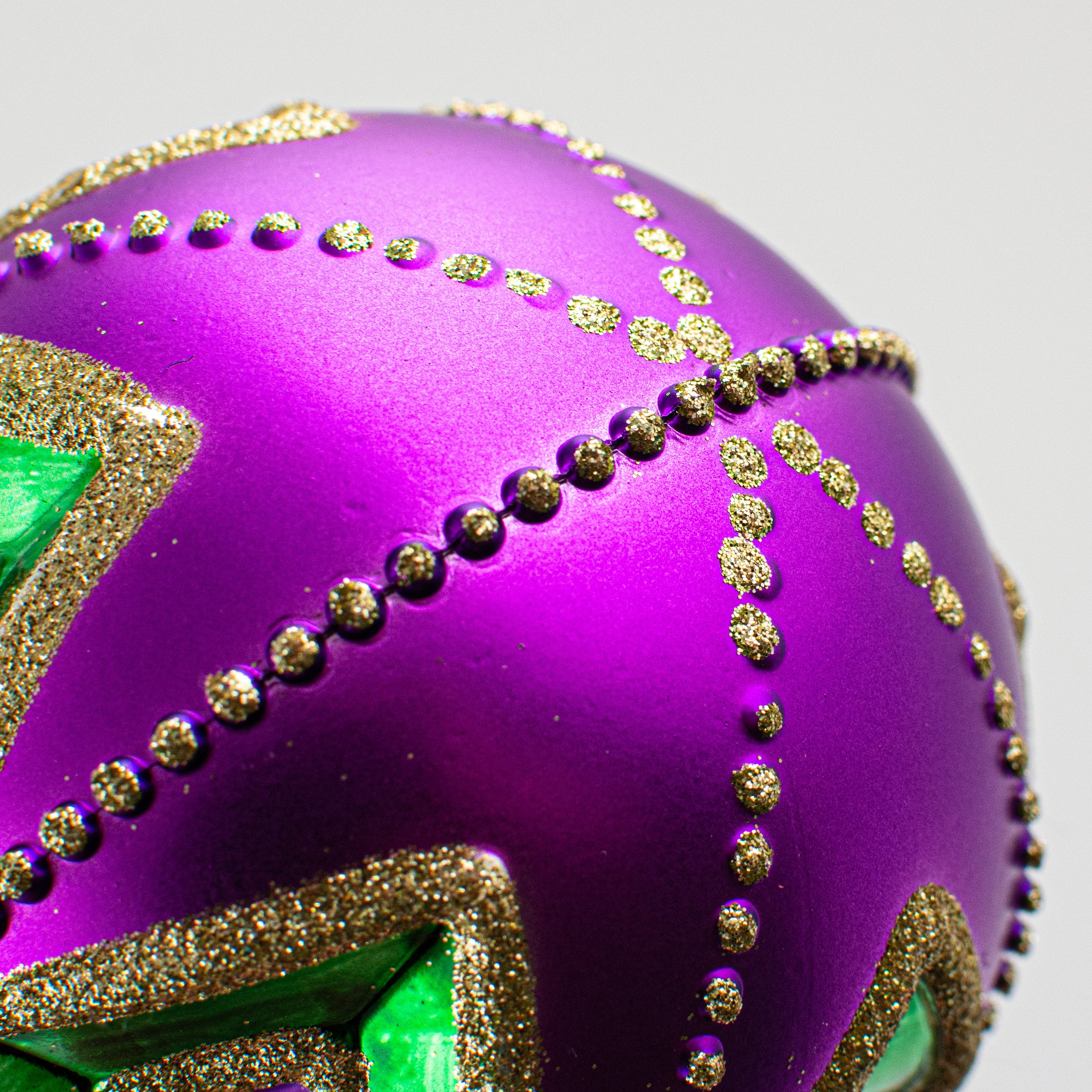 100MM Diamond Pattern Ball Ornament: Purple, Green, Gold detail photo 3