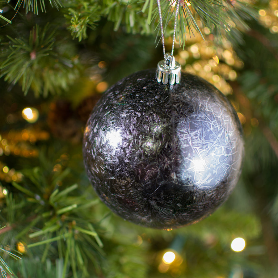 100MM Feather Smooth Ball Ornament: Black Lifestyle Photo