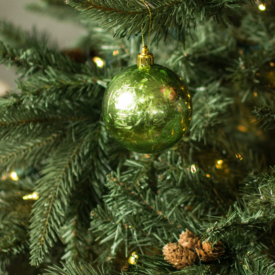 80MM Feather Smooth Ball Ornament: Lime Green Lifestyle Photo