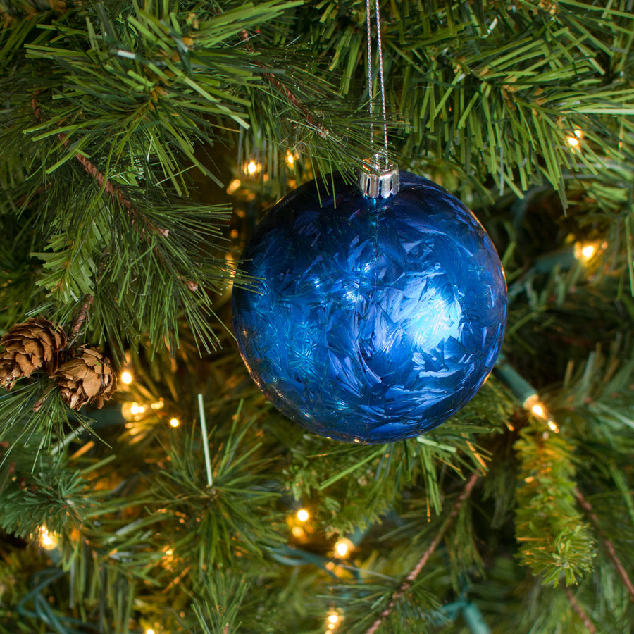 100MM Feather Smooth Ball Ornament: Royal Blue Lifestyle Photo