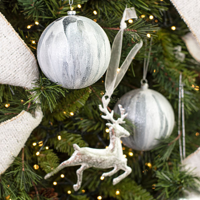 100MM Frosted Marble Ball Ornaments: Pewter White (4) Lifestyle Photo