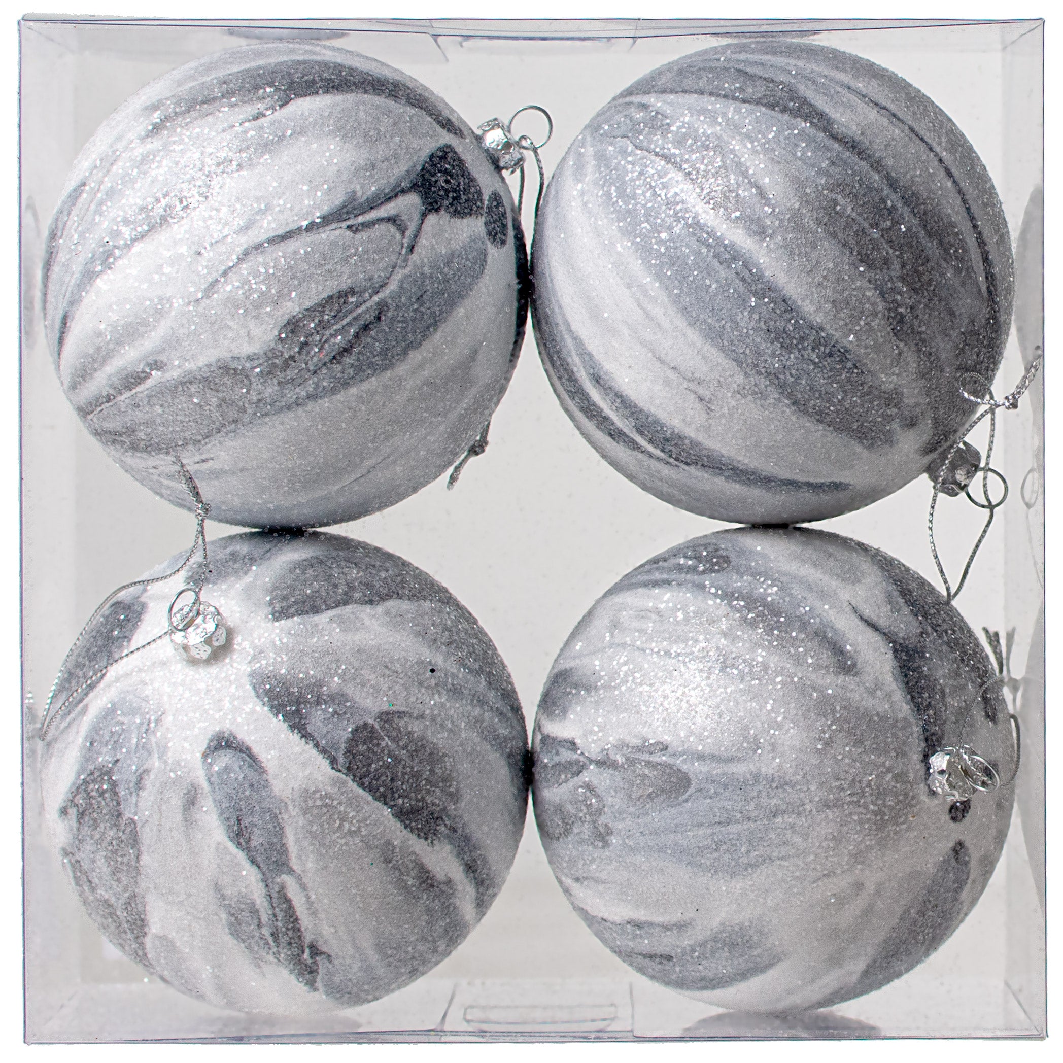100MM Frosted Marble Ball Ornaments: Pewter White (4) Item Number: 100195