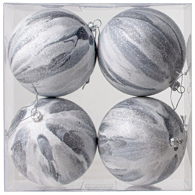 100MM Frosted Marble Ball Ornaments: Pewter White (4) Item Number: 100195