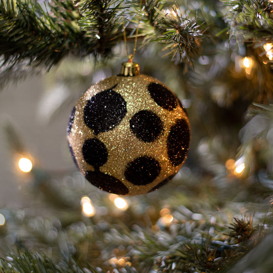 100MM Glitter Dot Ball Ornament: Black & Gold Lifestyle Photo