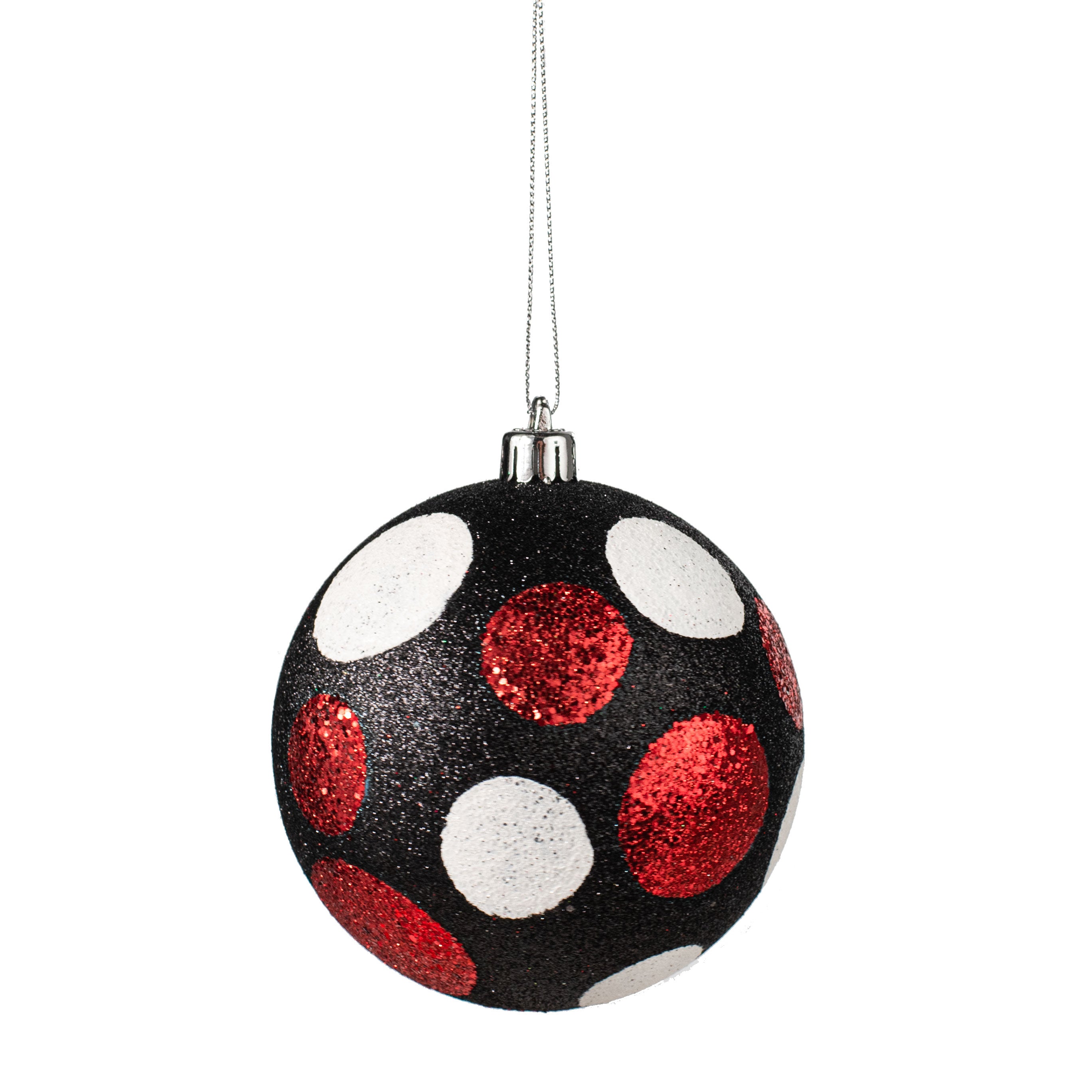100MM Glitter Dot Ball Ornament: Black, Red, White Item Number: XY8917JF