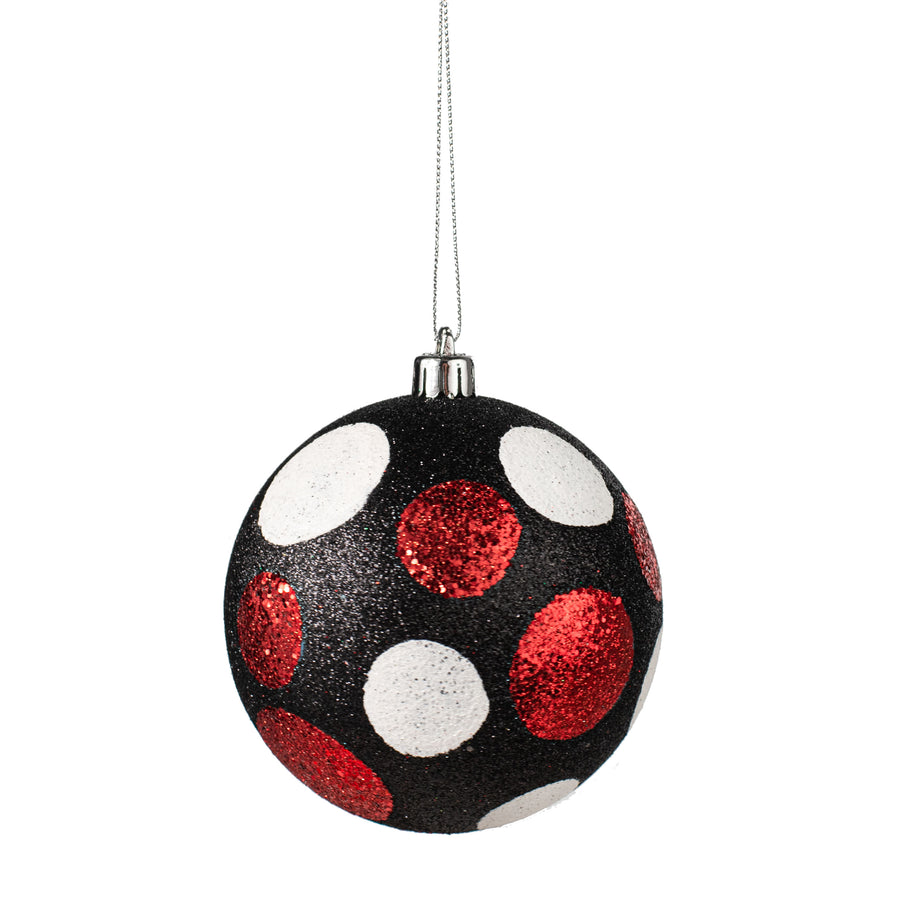 100MM Glitter Dot Ball Ornament: Black, Red, White Item Number: XY8917JF