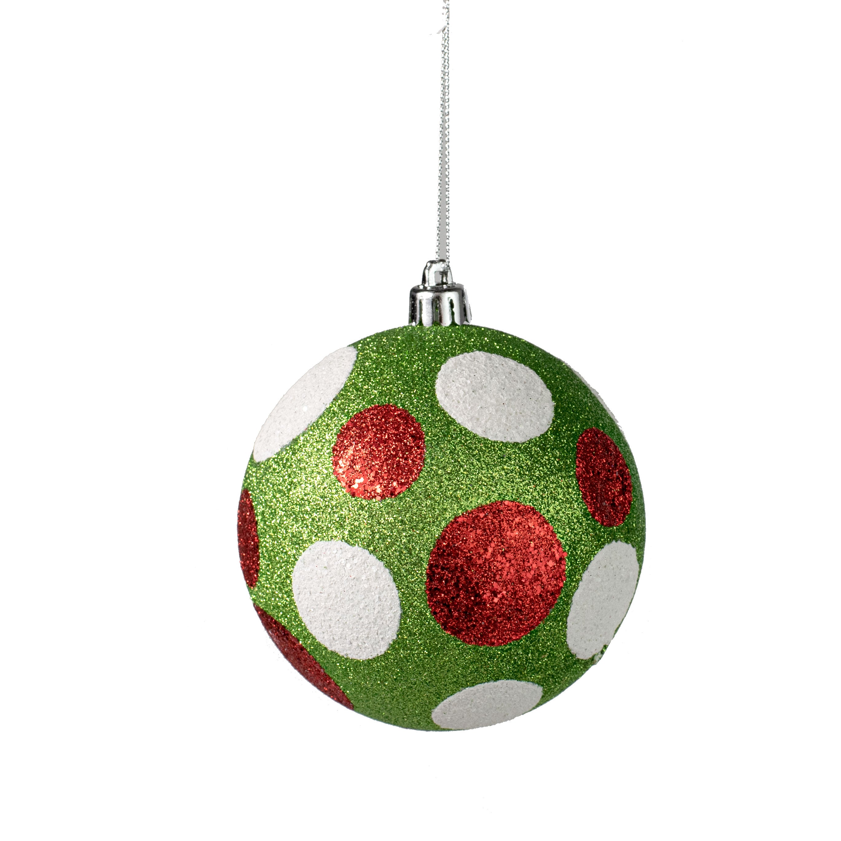 100MM Glitter Dot Ball Ornament: Lime, Red, White Item Number: XY8917M5