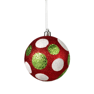 100MM Glitter Dot Ball Ornament: Red, Lime, White Item Number: XY8917M4