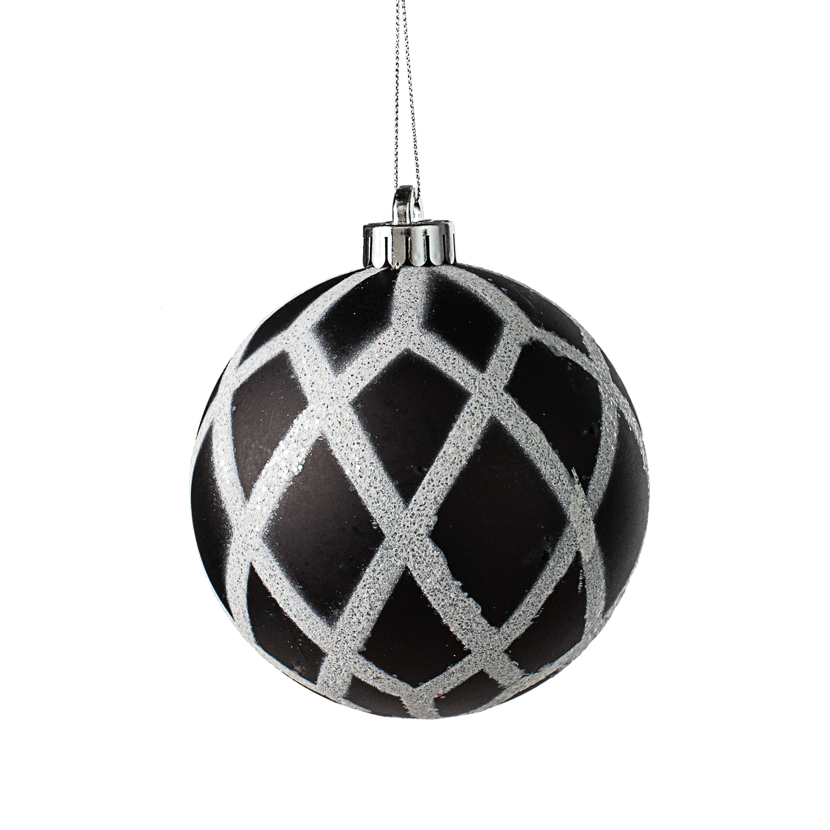 120MM Glitter & Matte Harlequin Ball Ornament: Black & White Item Number: XY8831TX