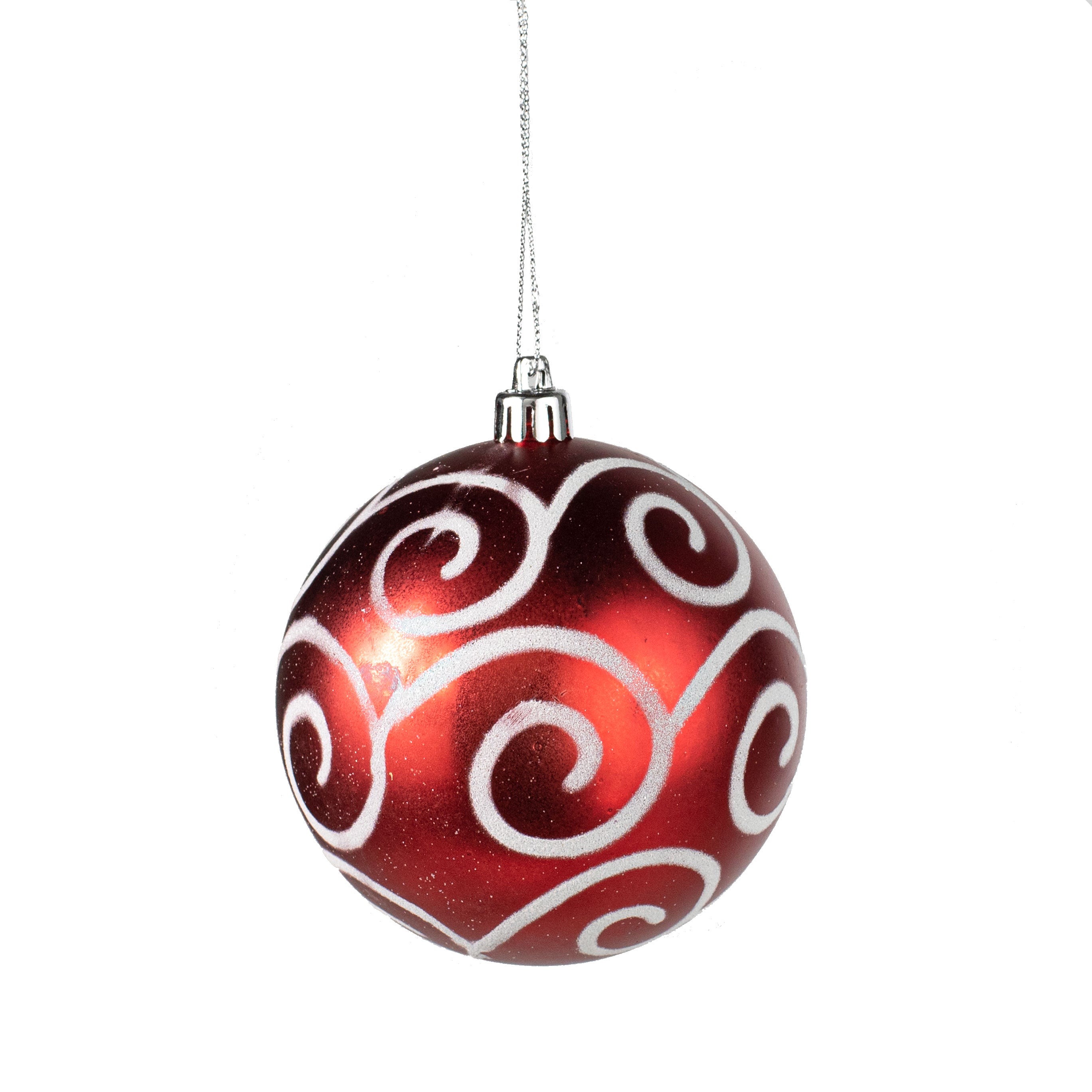 100MM Glitter Scroll Swirl Ball: Matte Red & White Item Number: XY8841MA