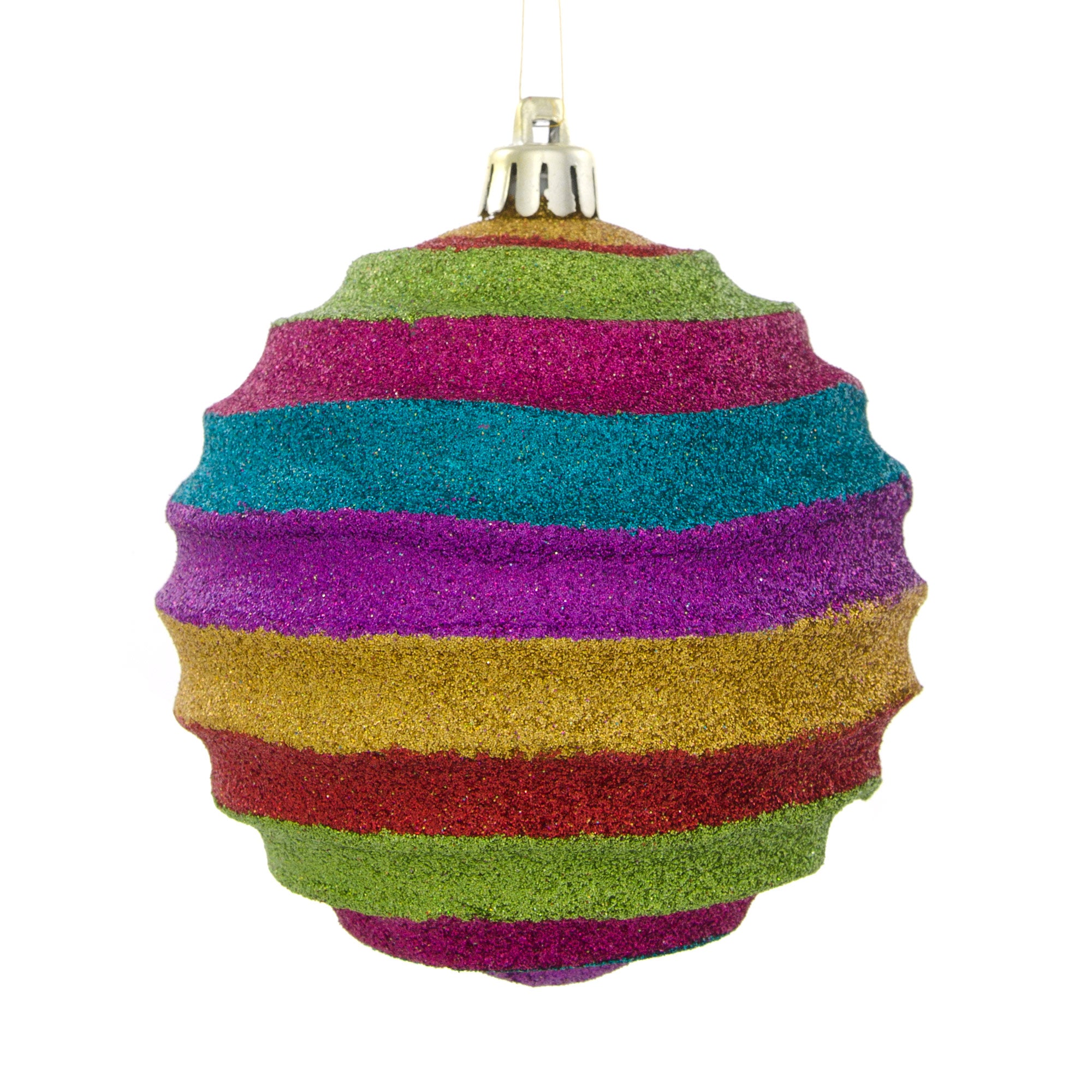 100MM Groove Horizontal Stripe Metallic Ball Ornament: Glitter Multicolor Item Number: XY4958KR