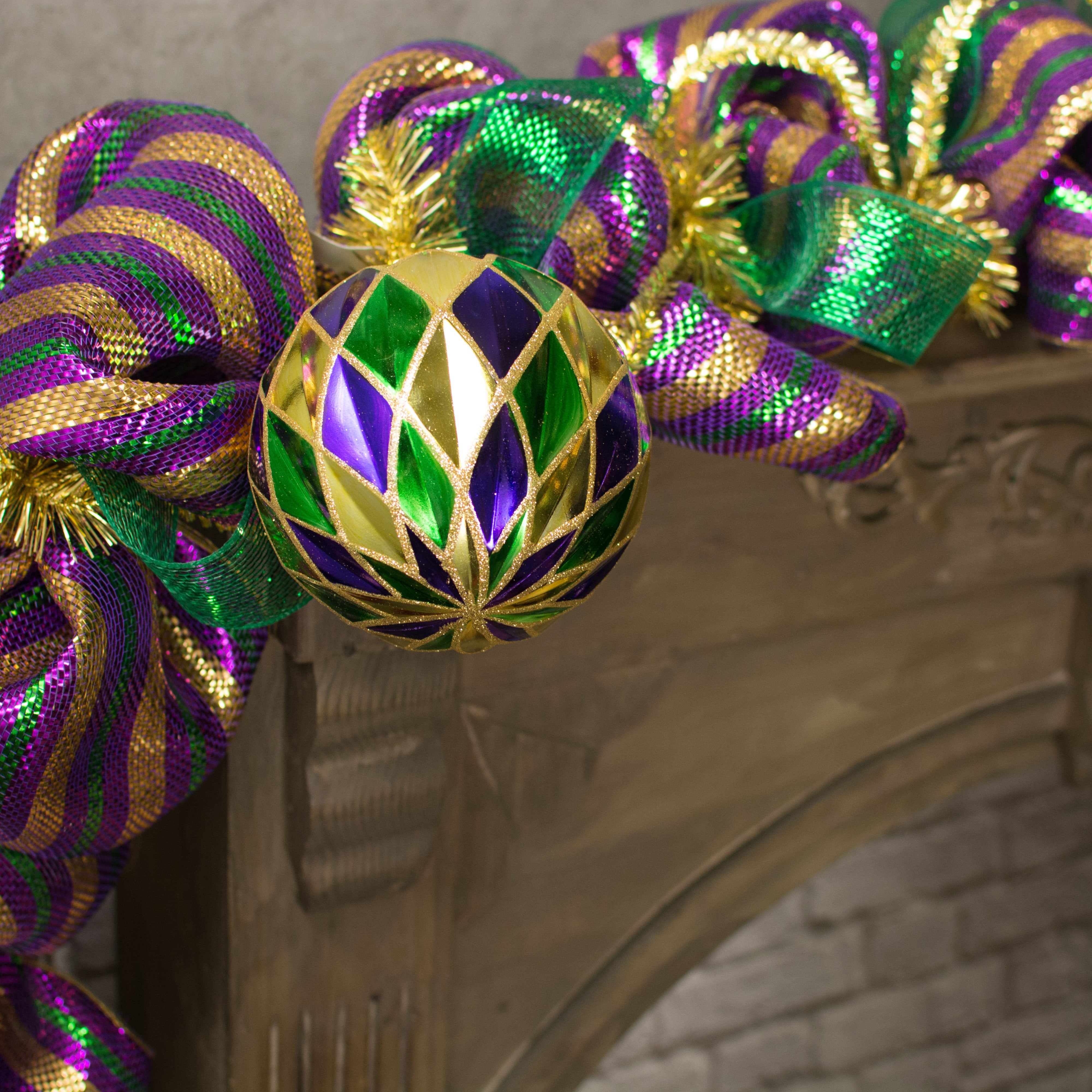 150mm Harlequin Ball Ornament: Mardi Gras - XY8370GT, image size:4000x4000