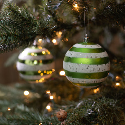 100MM Horizontal Stripe Ball Ornaments: Lime & Green (Box of 12) Lifestyle Photo