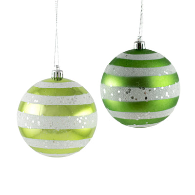 100MM Horizontal Stripe Ball Ornaments: Lime & Green (Box of 12) Item Number: XH945669