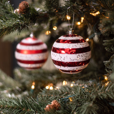 100MM Horizontal Stripe Ball Ornaments: Red (Box of 12) Lifestyle Photo