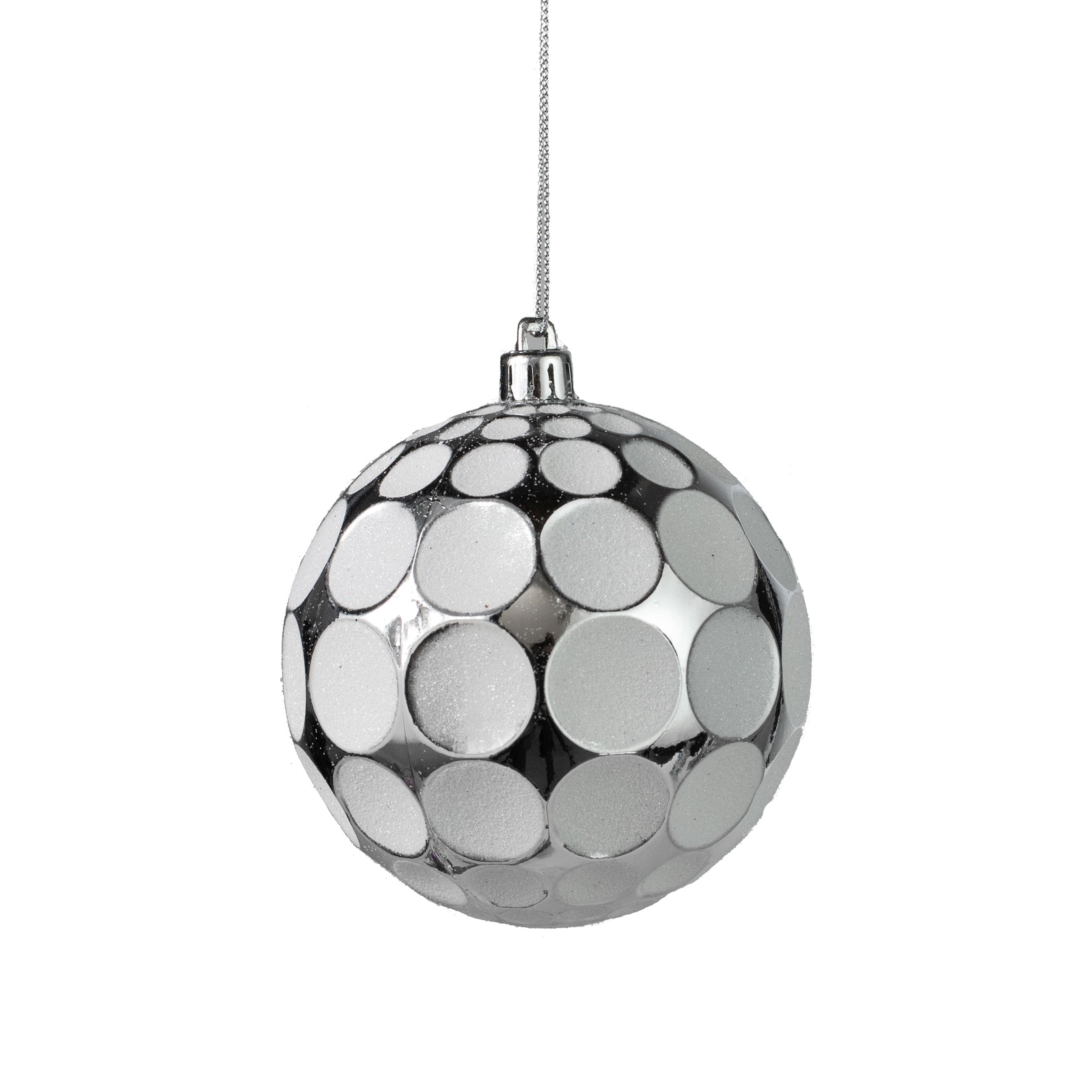 100MM Indent Dot Ball Ornament: Shiny Silver & White Item Number: XY801461