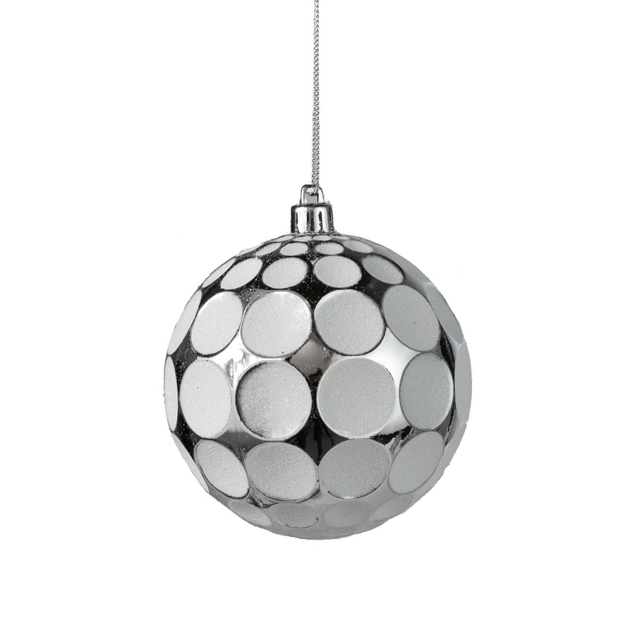 100MM Indent Dot Ball Ornament: Shiny Silver & White Item Number: XY801461
