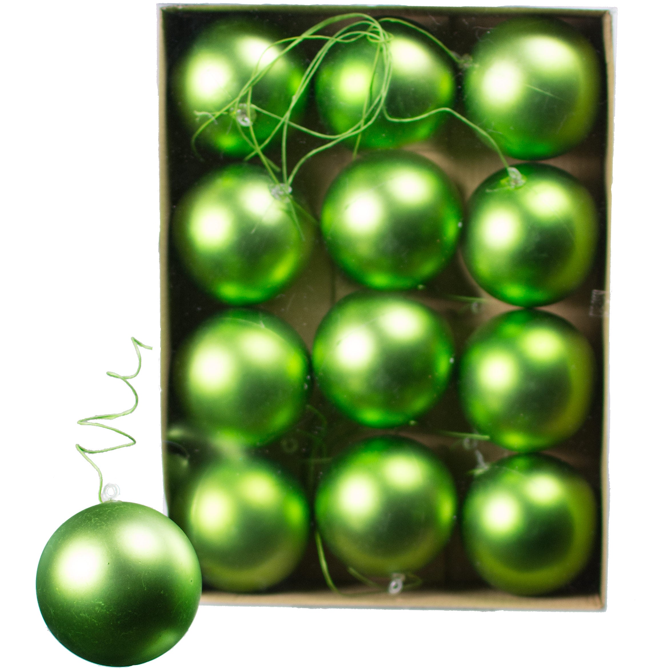 70MM Matte Ball Ornament On Wire: Lime Green (12) Item Number: XH831969