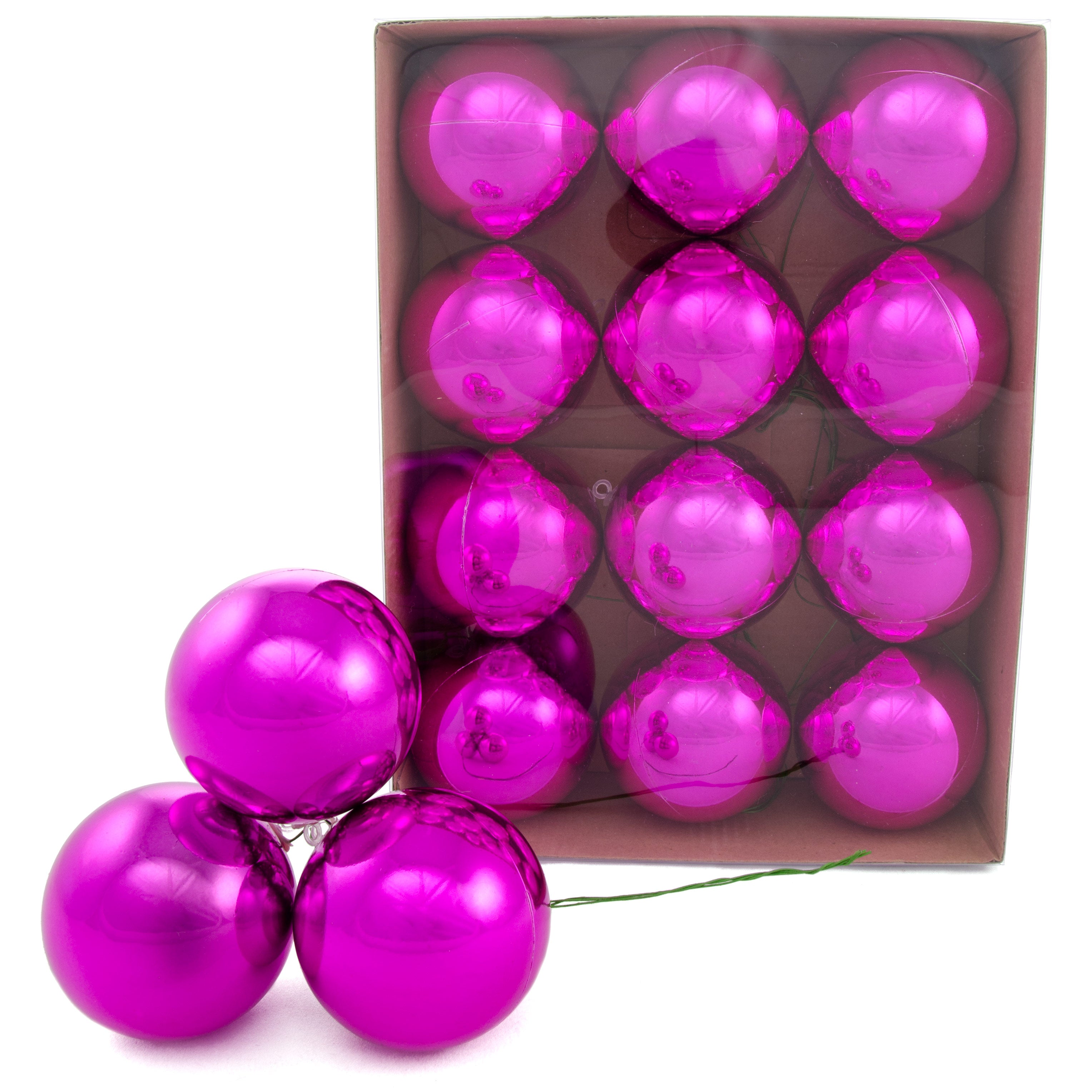 70MM Metallic Ball Ornament On Wire: Fuchsia Pink (12) Item Number: XH821907