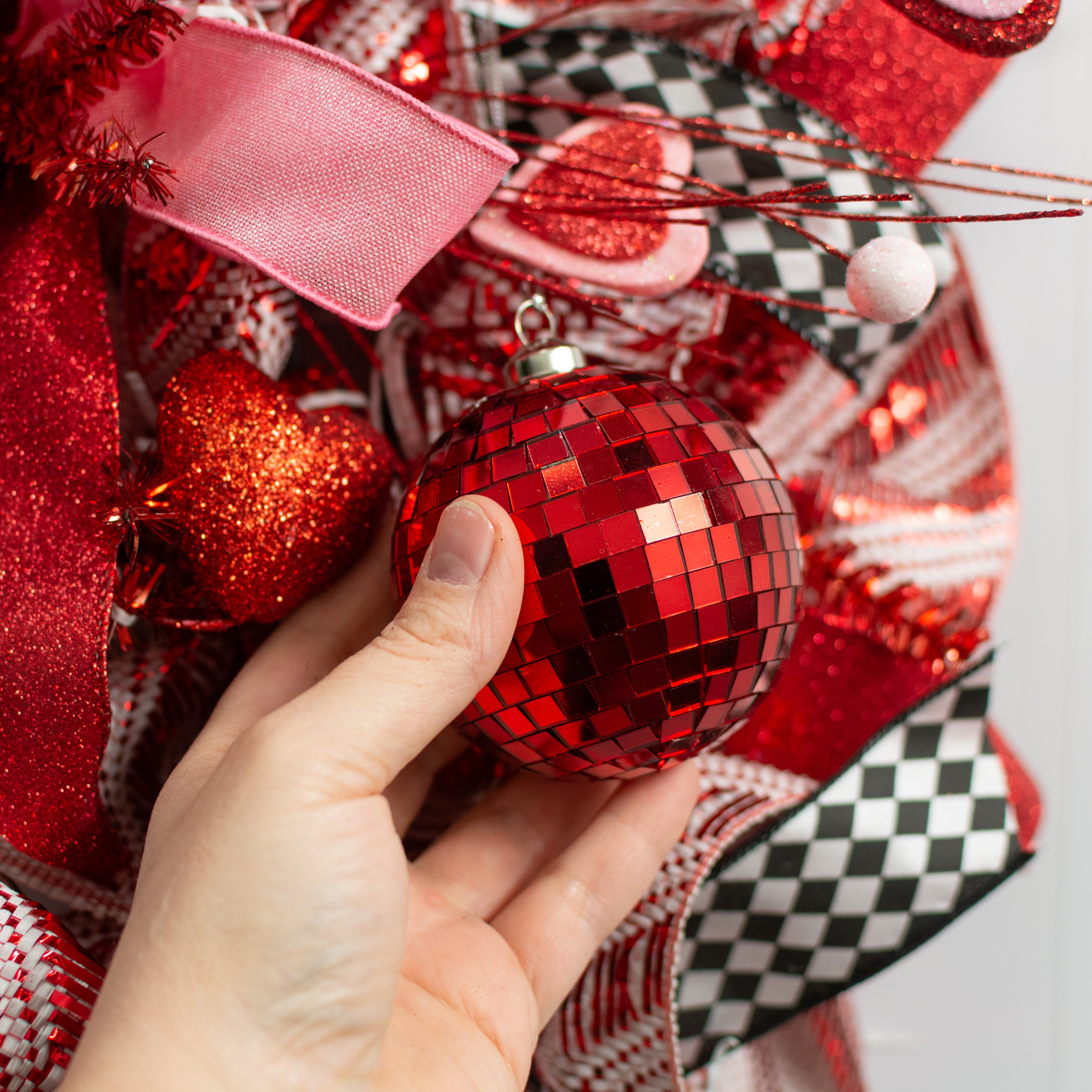 80mm Mirror Disco Ball Ornament: Red detail photo 4