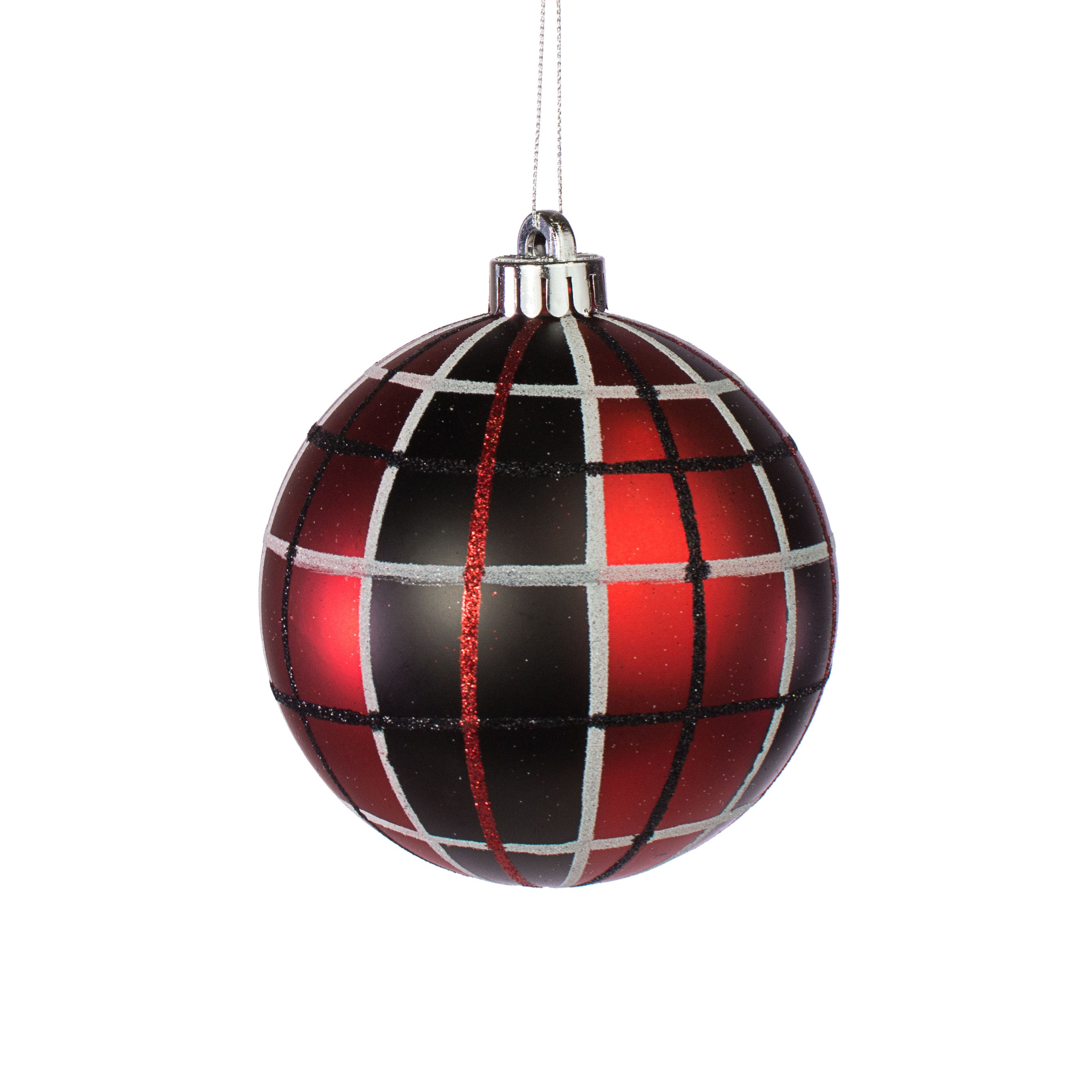 120MM Plaid Ball Ornament: Red, Black, White Item Number: XY8533A1