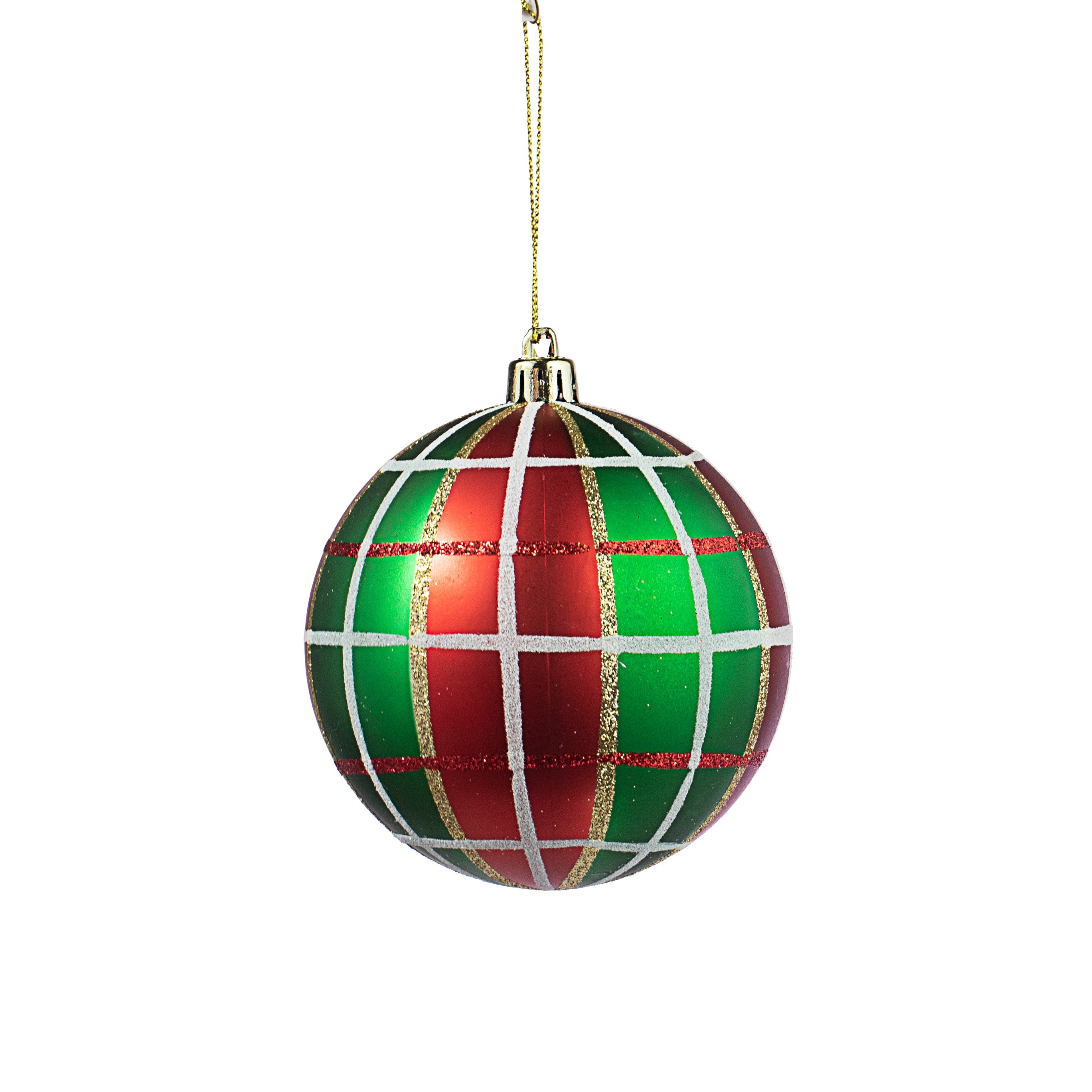 100MM Plaid Ball Ornament: Red, Emerald, White Item Number: XY8532F1