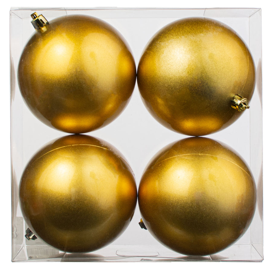100MM Plastic Ball Ornament: Candy Apple Gold (Set of 4) Item Number: 157091