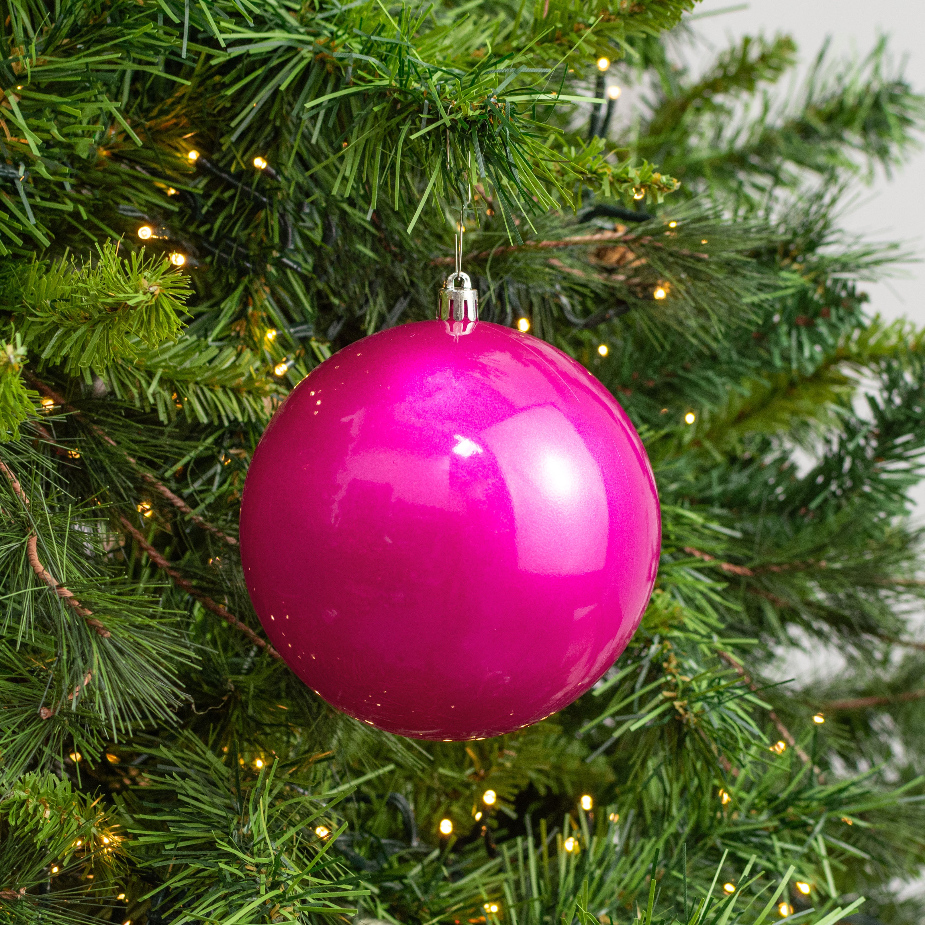 120MM Plastic Ball Ornaments: Candy Apple Fuchsia Pink (Set of 2) Lifestyle Photo