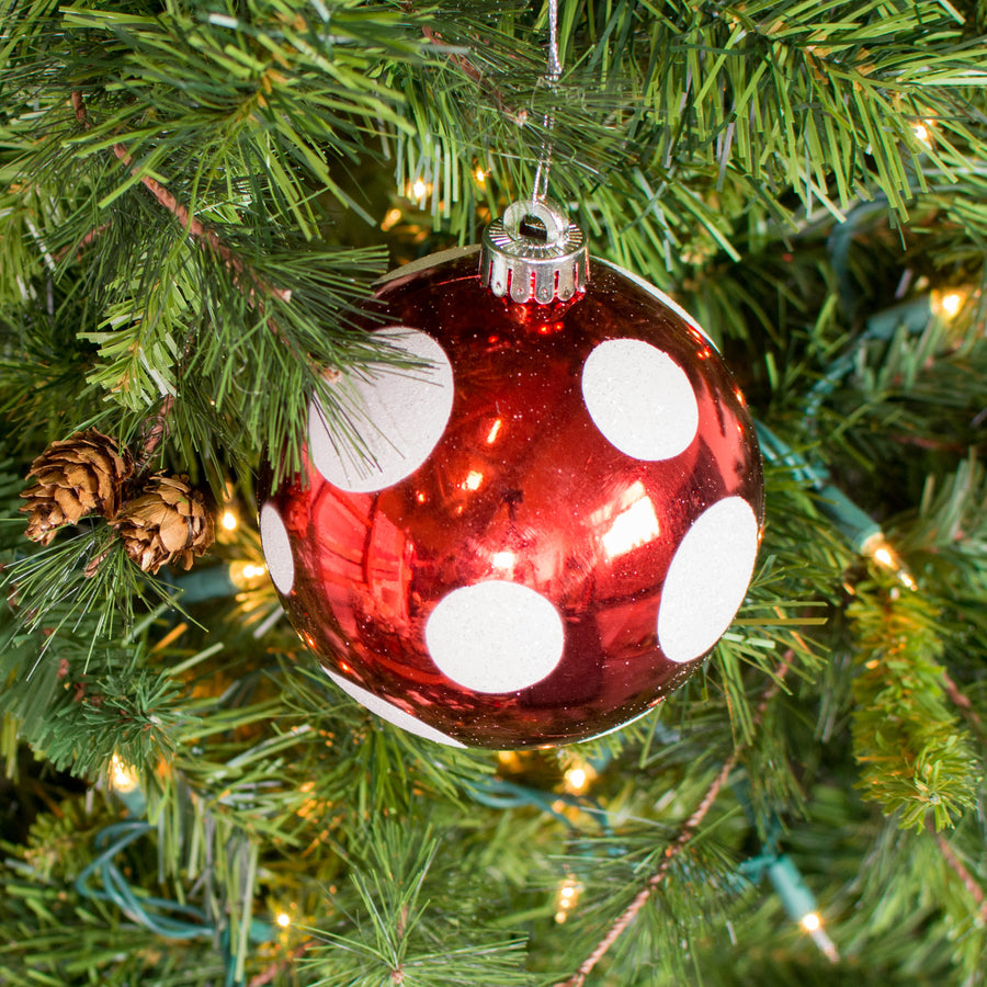 120MM Polka Dot Ball Ornament: Red & White Lifestyle Photo