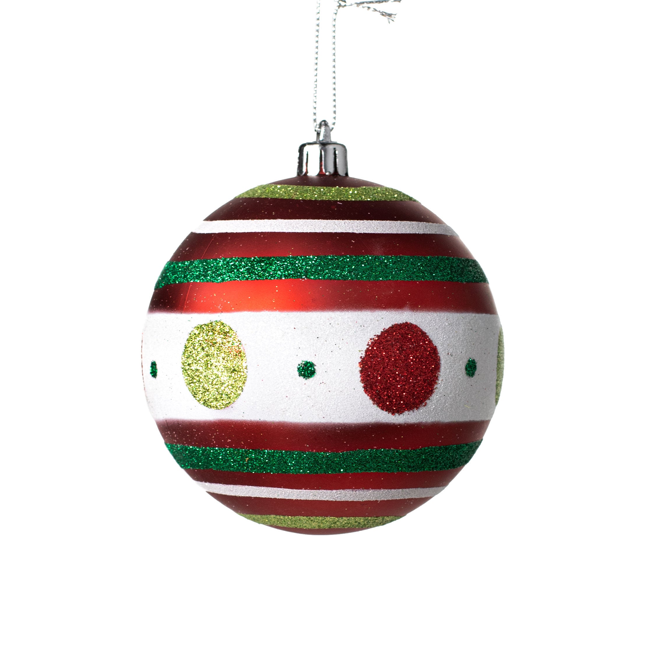 100MM Polka Dot Stripe Ball Ornament: Red, Lime, Emerald Item Number: XY9245TH
