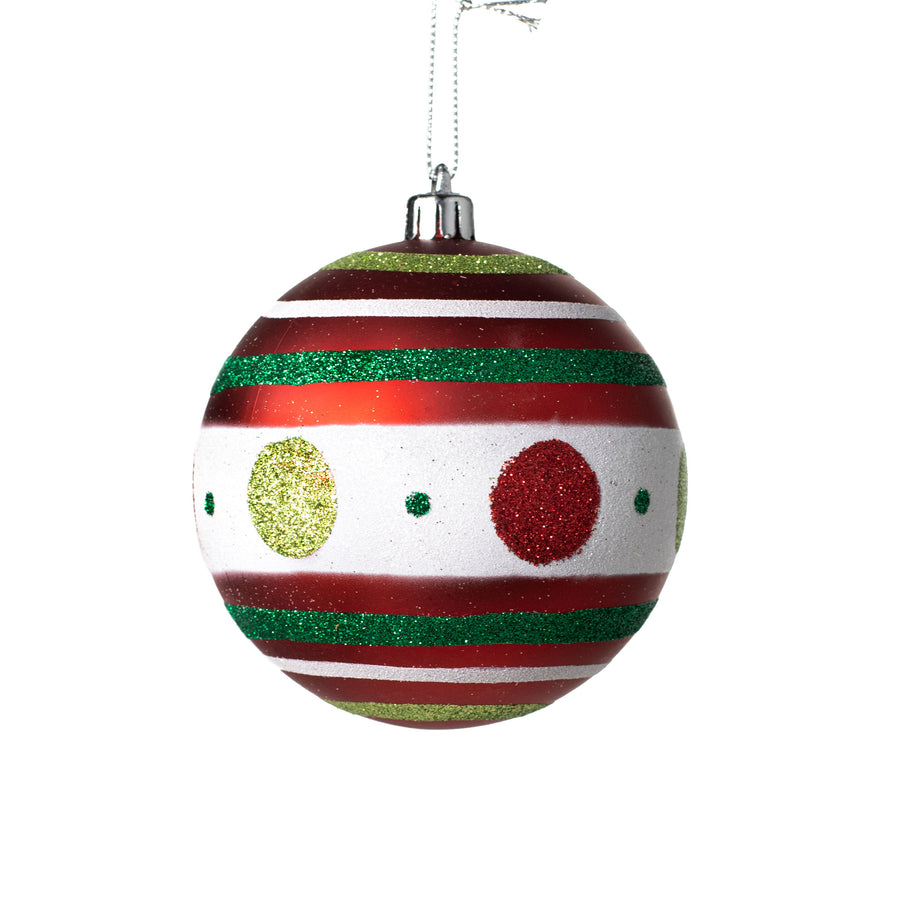 100MM Polka Dot Stripe Ball Ornament: Red, Lime, Emerald Item Number: XY9245TH