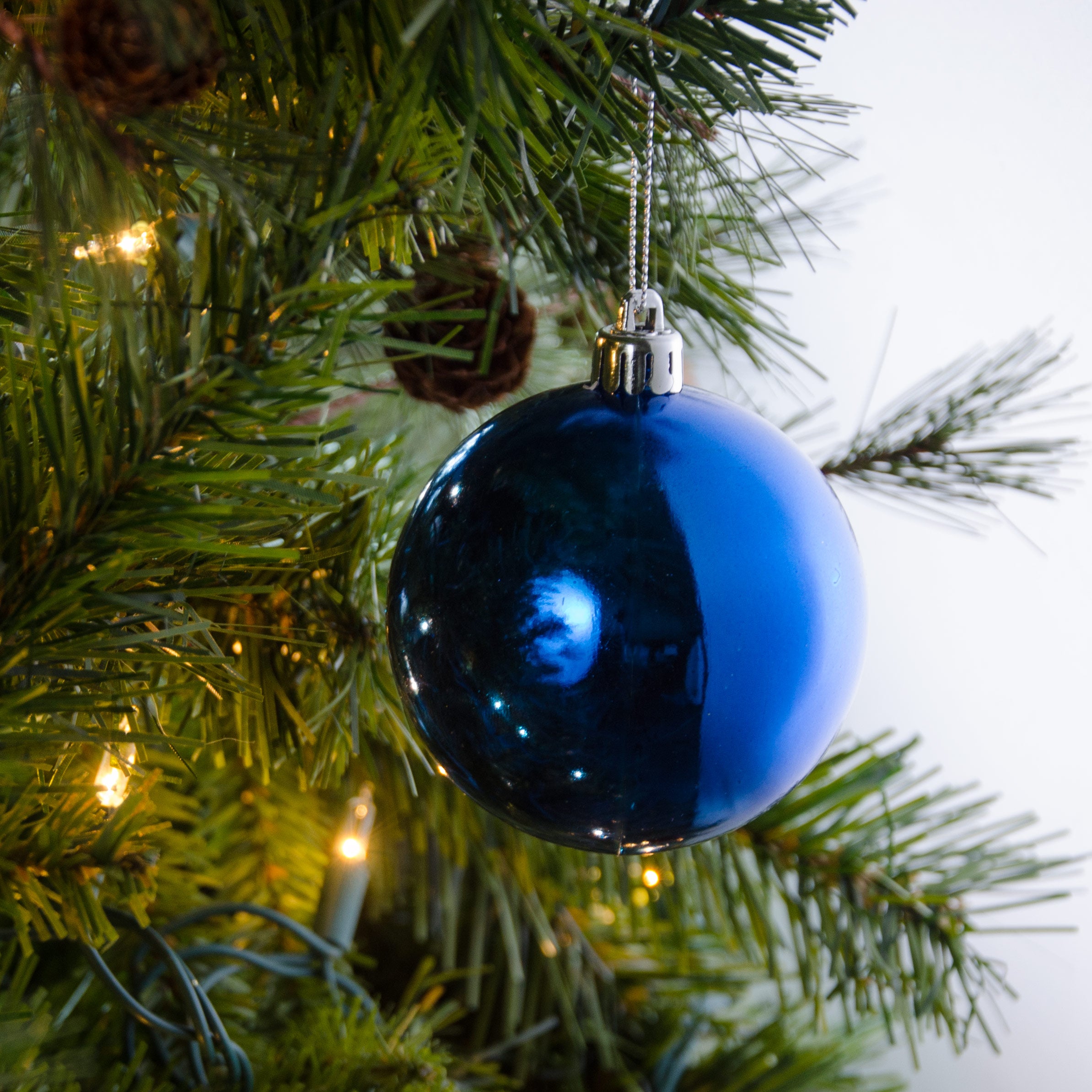 80MM Round Smooth Metallic Ball Ornament: Shiny Royal Blue Lifestyle Photo