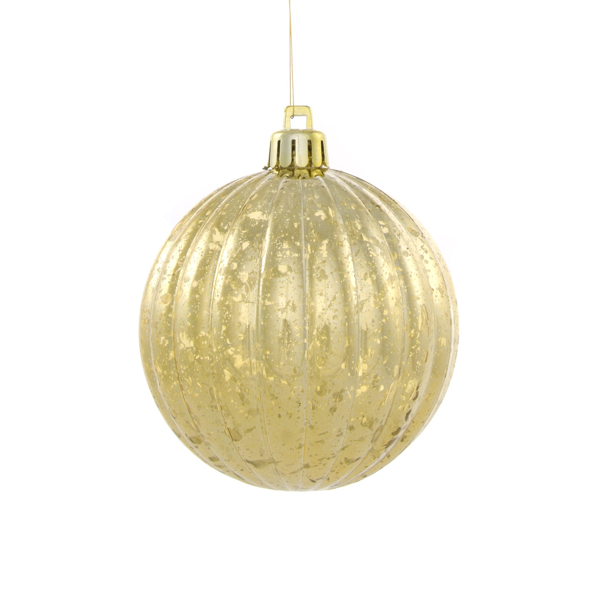 80MM Round Vertical Stripe Metallic Ball Ornament: Antique Look Gold Item Number: XH931908