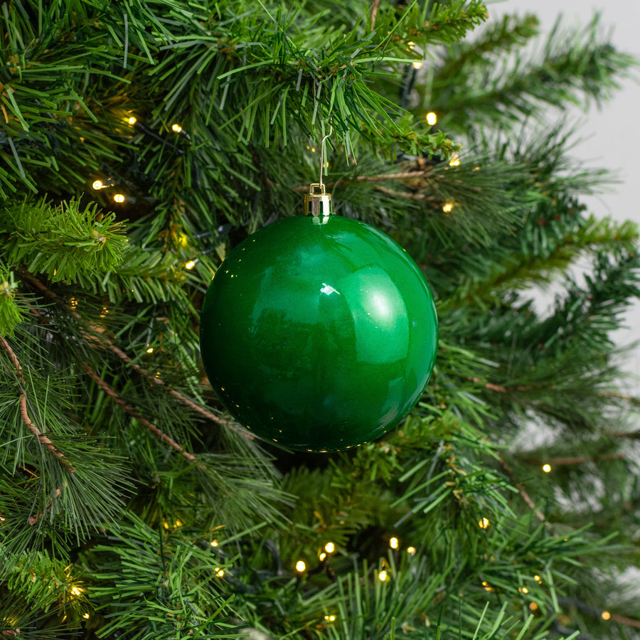 100MM Seamless Plastic Ball Ornament: Pearl Emerald Green (Set of 4) Lifestyle Photo
