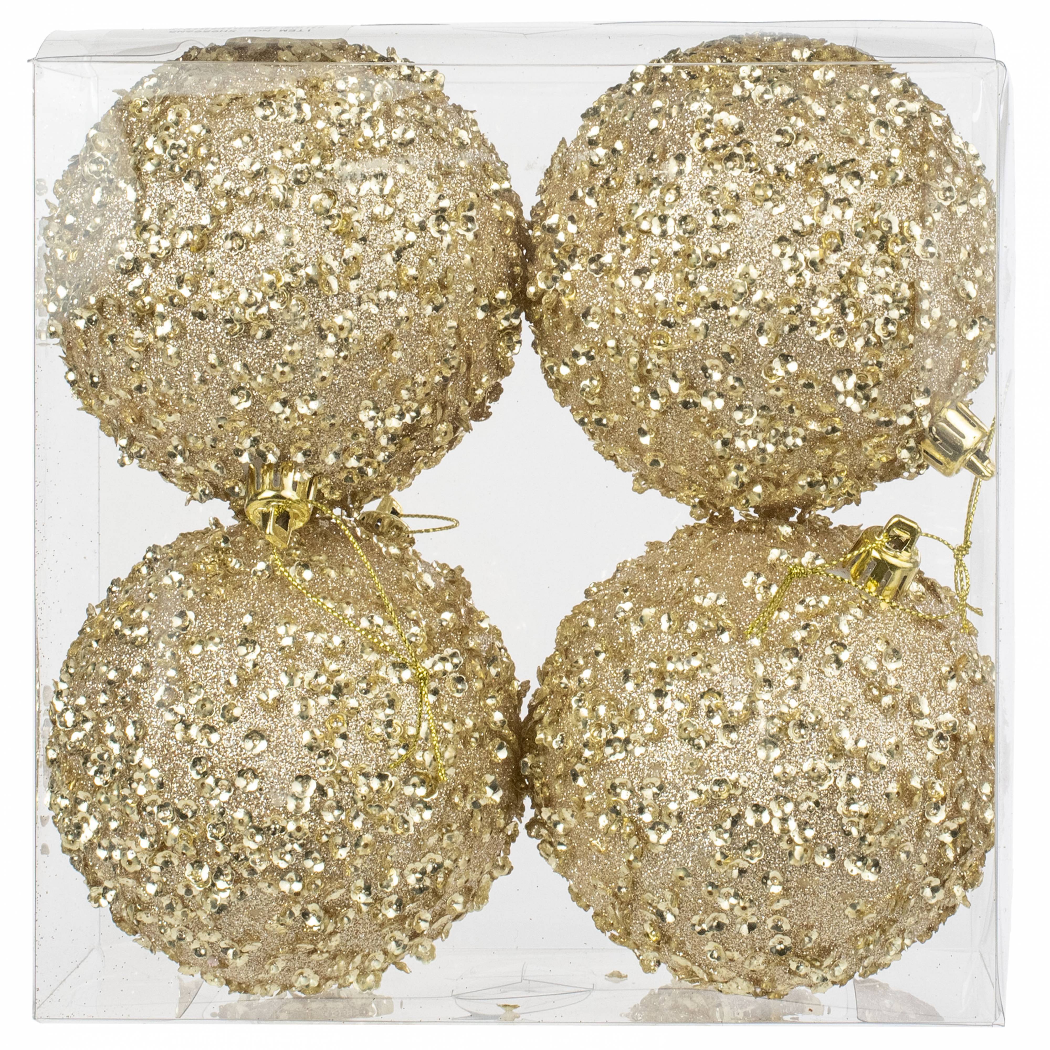 100mm Sequin & Glitter Ball Ornaments: Champagne Gold (Box of 4) Item Number: XH9596N5