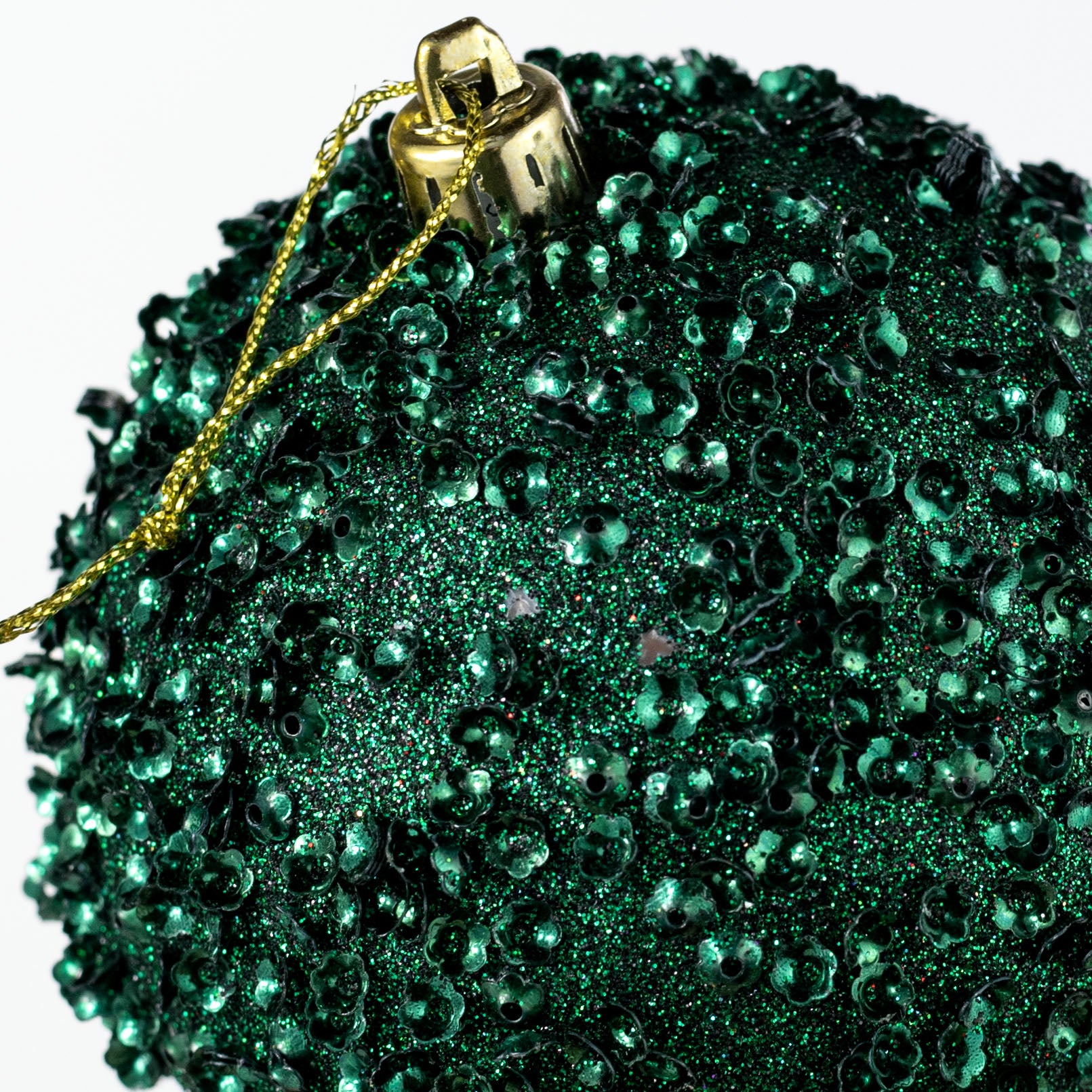 100mm Sequin & Glitter Ball Ornaments: Hunter Green (Box of 4) detail photo 3