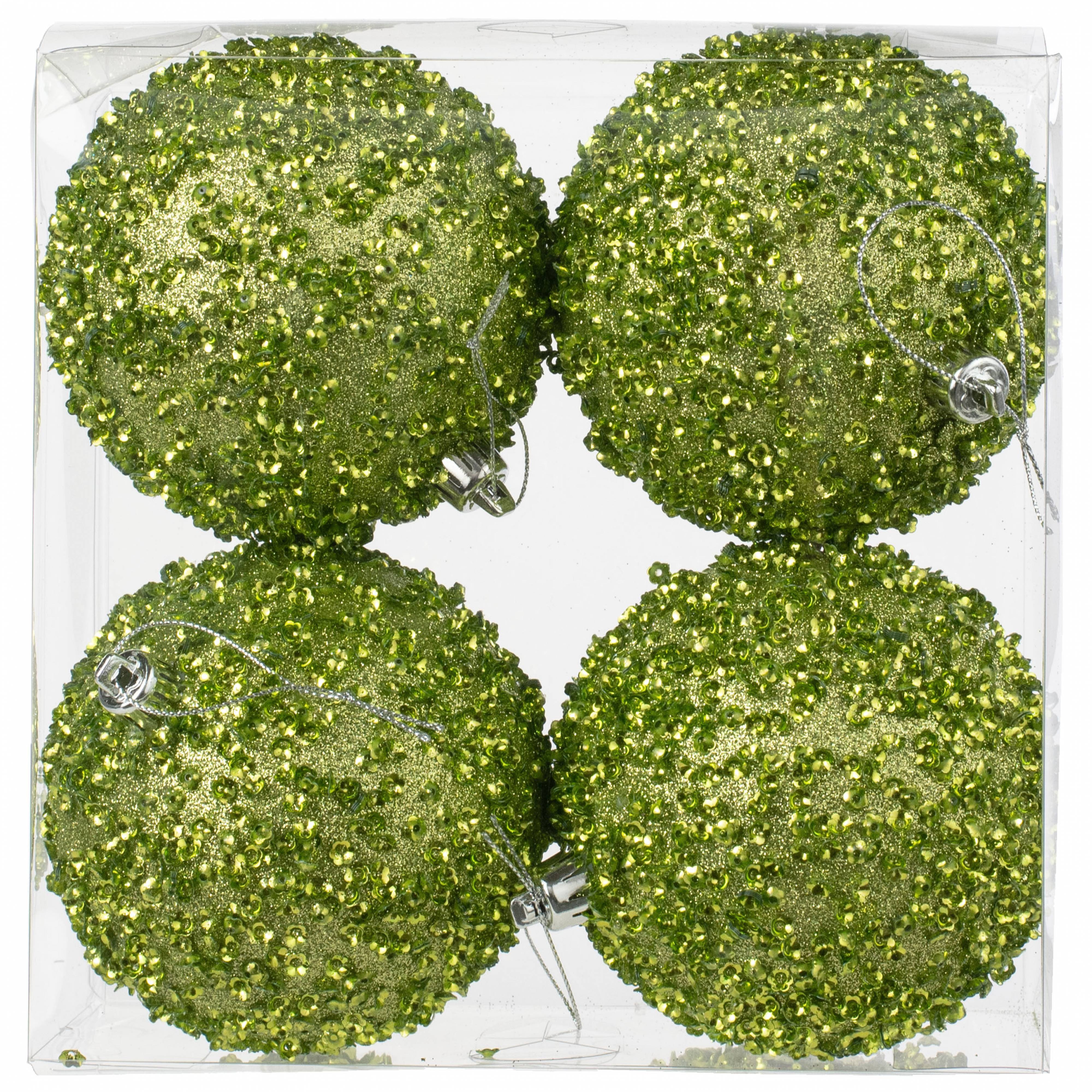100mm Sequin & Glitter Ball Ornaments: Lime Green (Box of 4) Item Number: XH9596KE